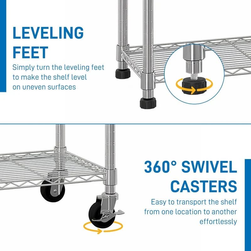 6-Tier NSF-Certified Steel Wire Shelving Rck with Wheels