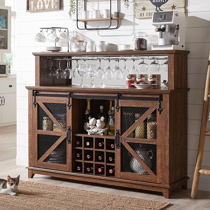Farmhouse Coffee Bar Cabinet, Wine Bar Cabinet, Kitchen Buffet Cabinet