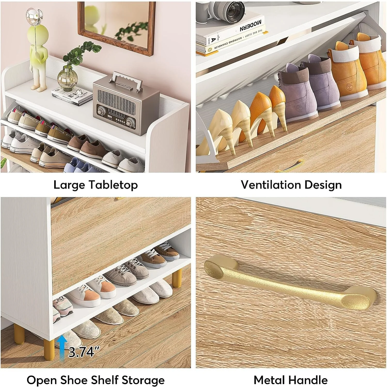 24 Pairs Shoe Storage Cabinet Rack with 2 Flip Drawers - 2-Tier