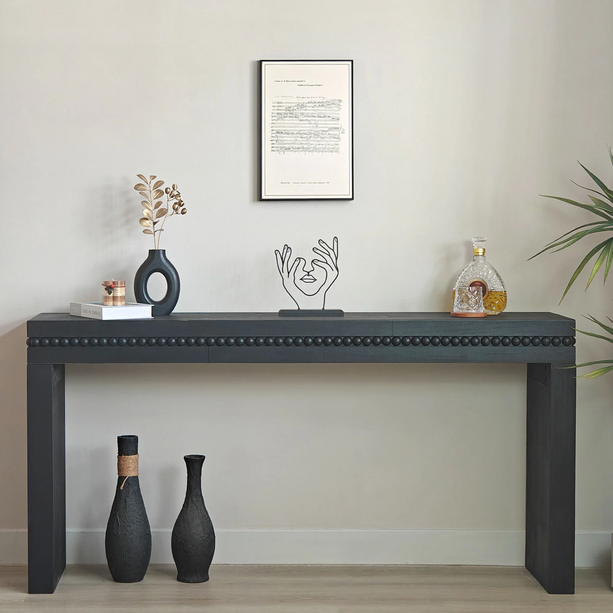 Beholden Console Table with Read Wood Beads Decoration