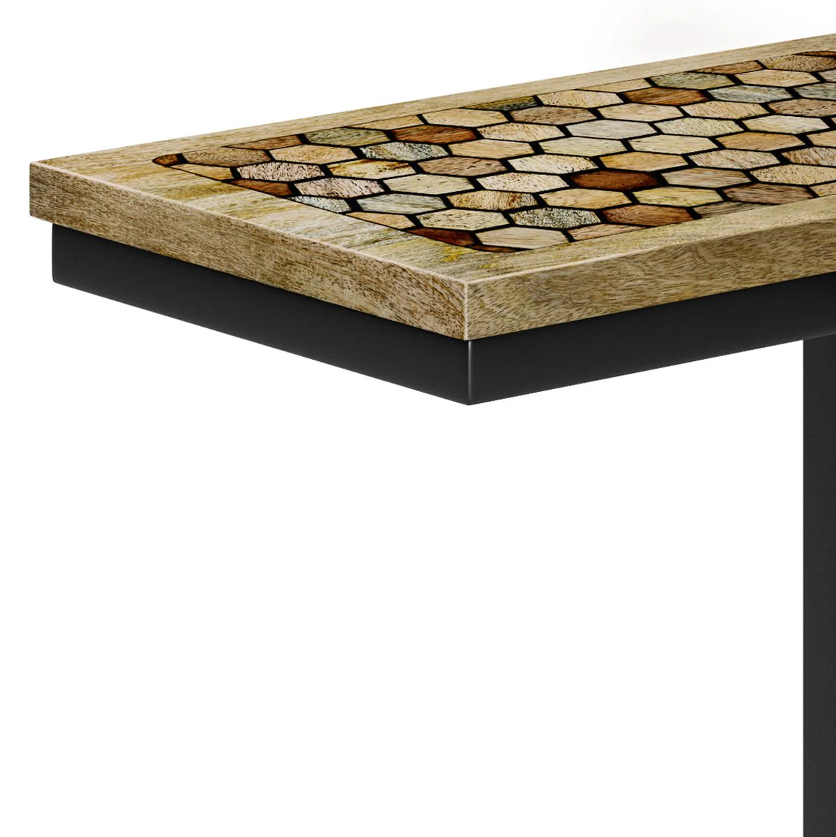 Side Table with Geometric Pattern and Metal Frame