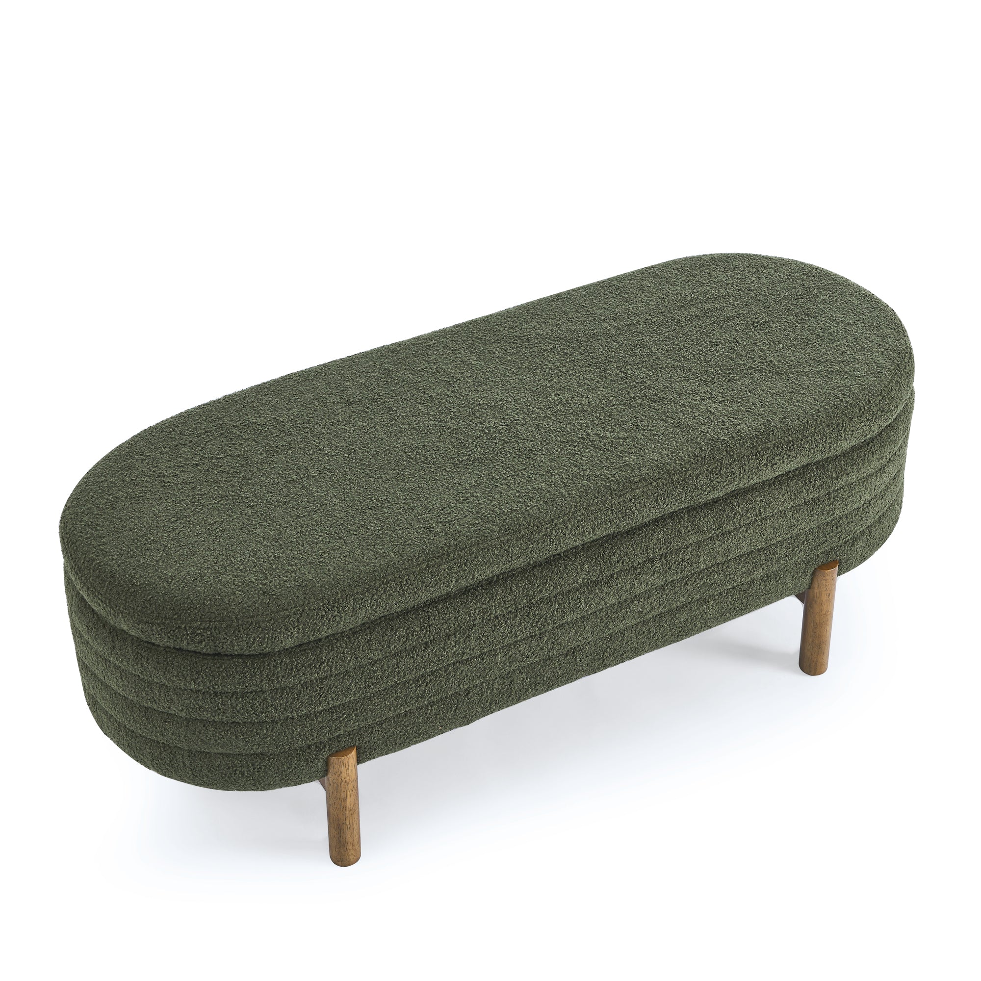 Upholstered Oval Storage Bench with Rubber Wood Legs