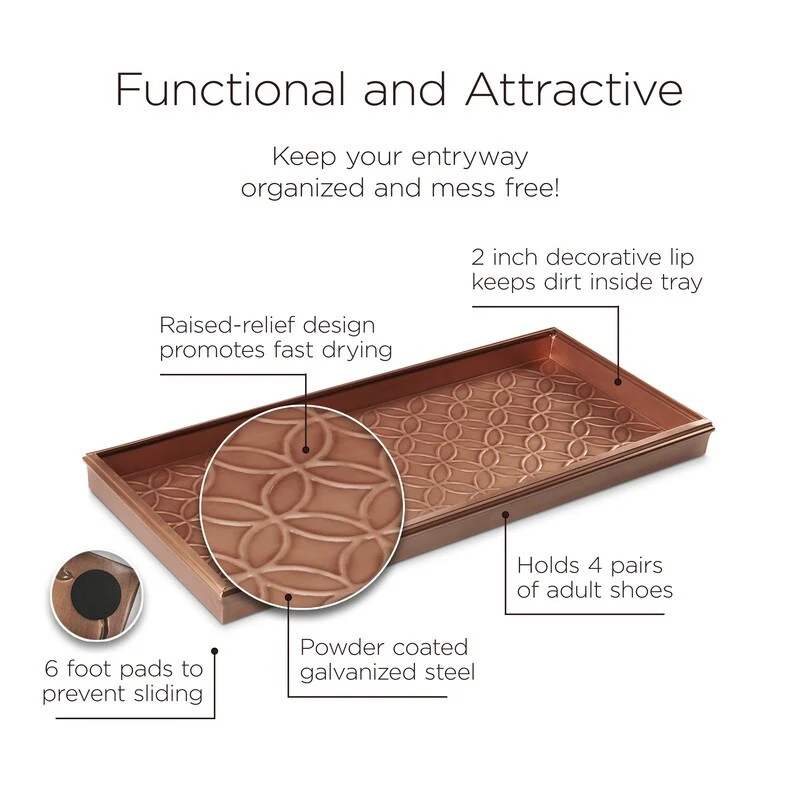 Double Circles Boot Tray for Boots, Shoes, Plants, Pet Bowls, and More, Dark Zinc, Gray Finish by Good Directions