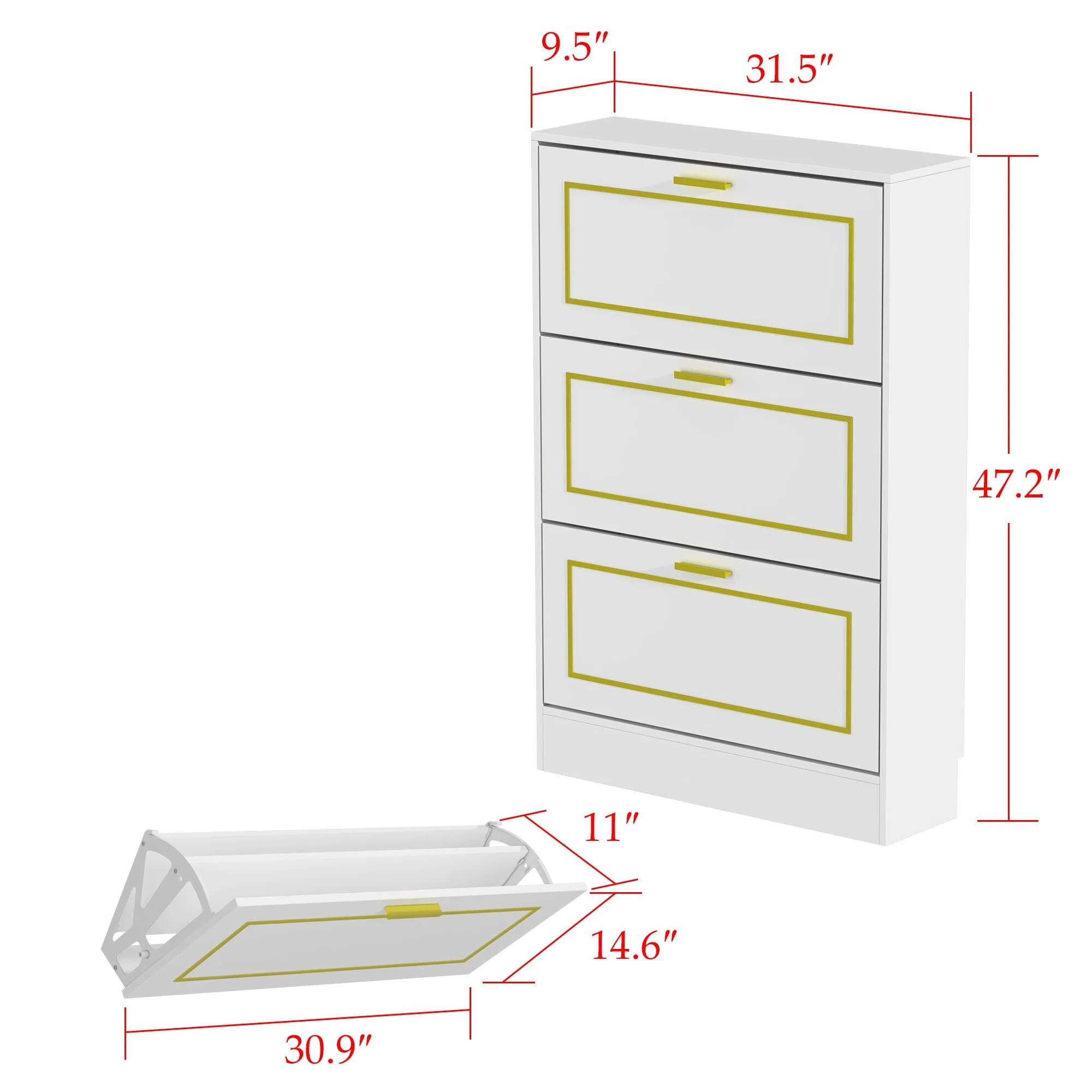 Fold-Out Shoes Cabinet Storage Cabinet Dresser Chest(Black/White)