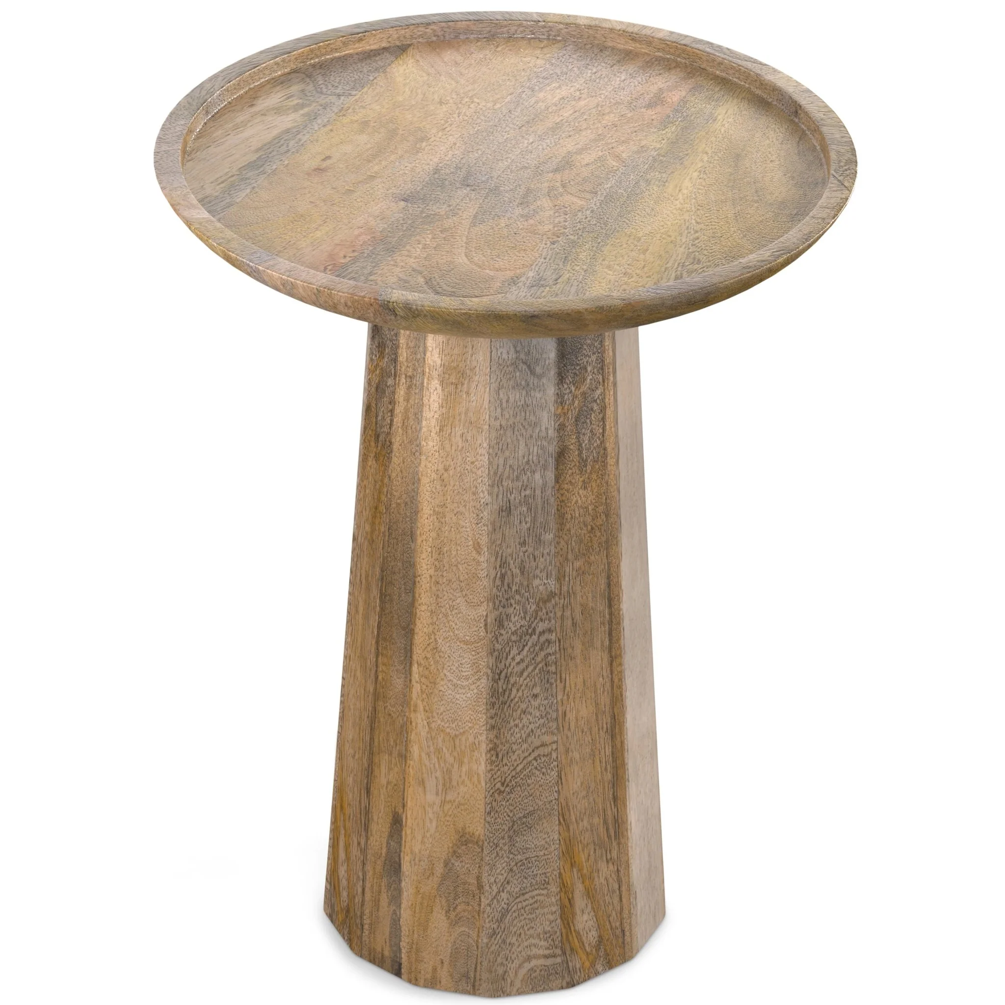 Pantomime Wooden Round Accent Table with Sculptural Design Base