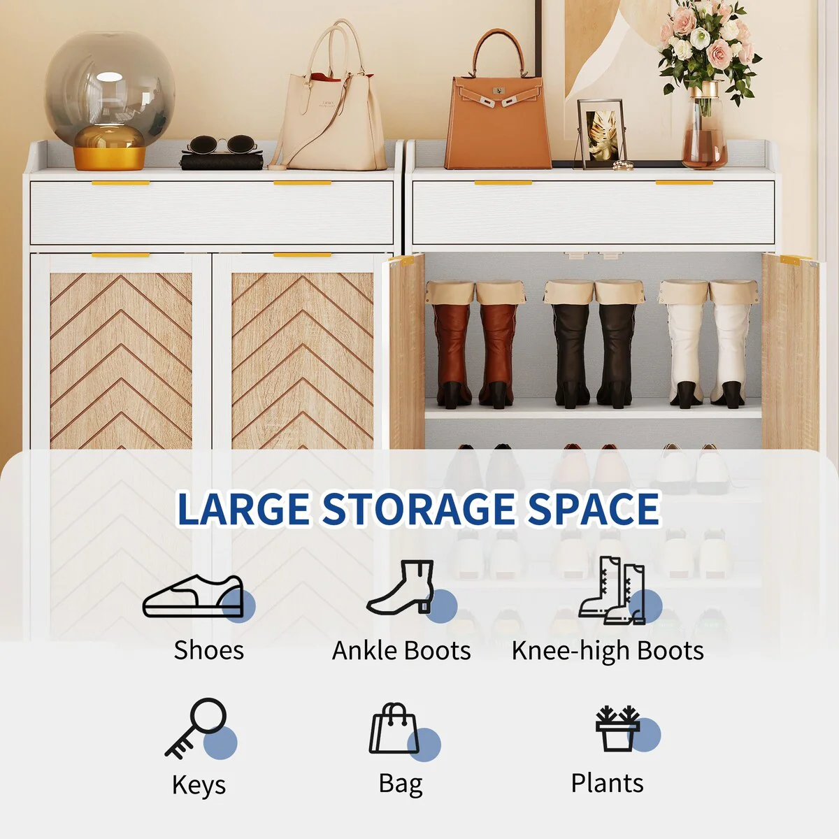 Moasis 5-Shelf Wooden Shoe Storage Cabinet wiith Drawer and Shelves for Entryway Living Room