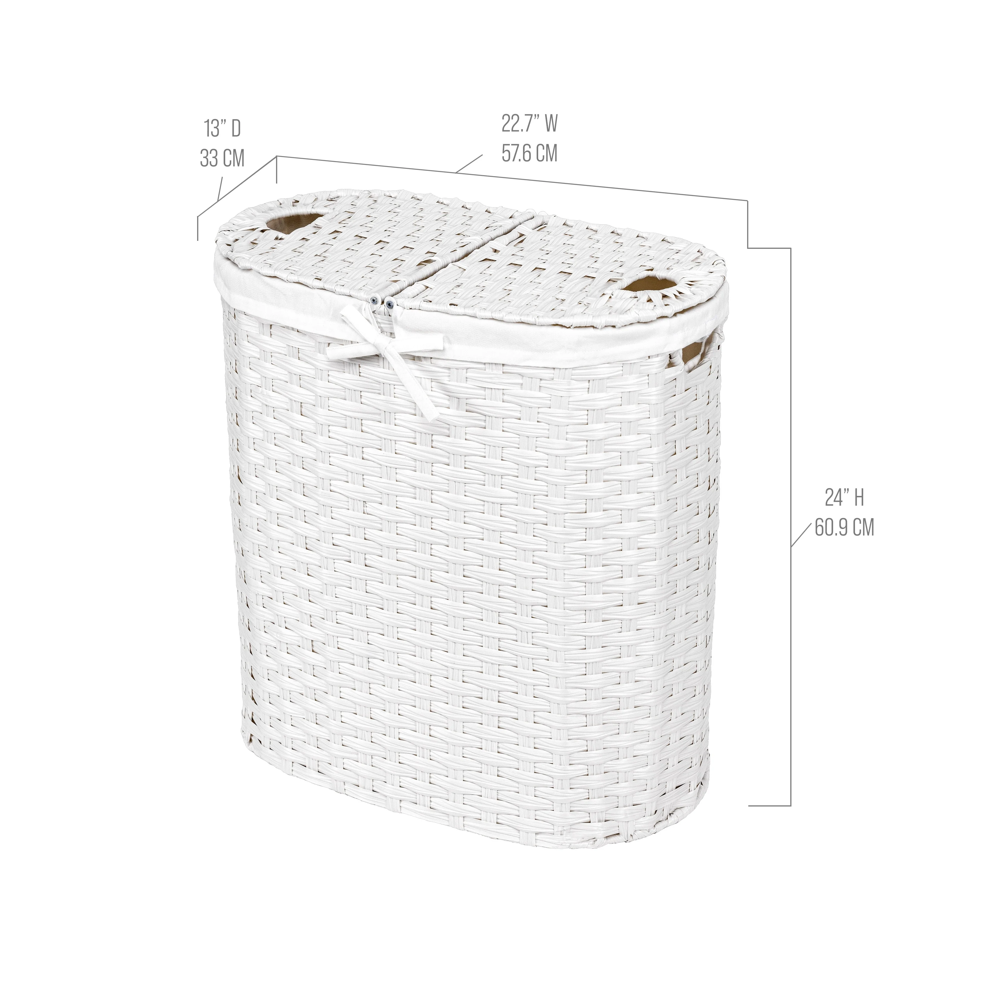 Seville Classics Handwoven Lidded Oval Double Laundry Hamper