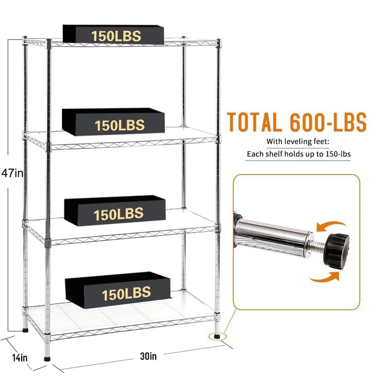 Chrome 4/5-Tier Shelving Unit Heavy-Duty Steel Shelves