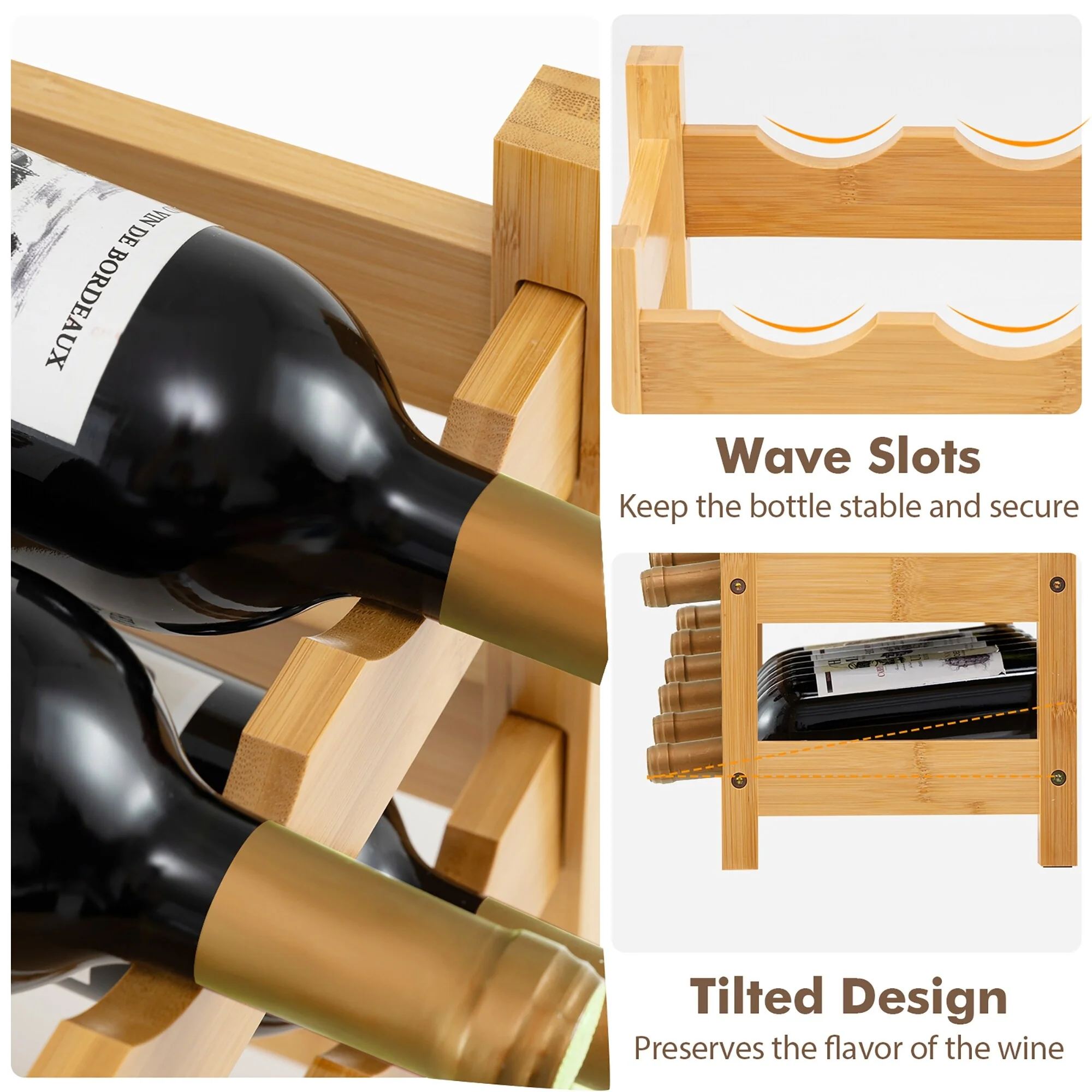 Gymax 3 Tier 18 Bottle Wine Storage Cabinet Shelf Bamboo Wine Rack for