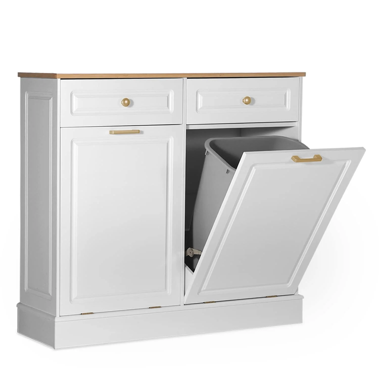 Eclife Double Tilt Out Trash Cabinet Dual Wooden Kitchen Island Recycling Cabinet Trash Can