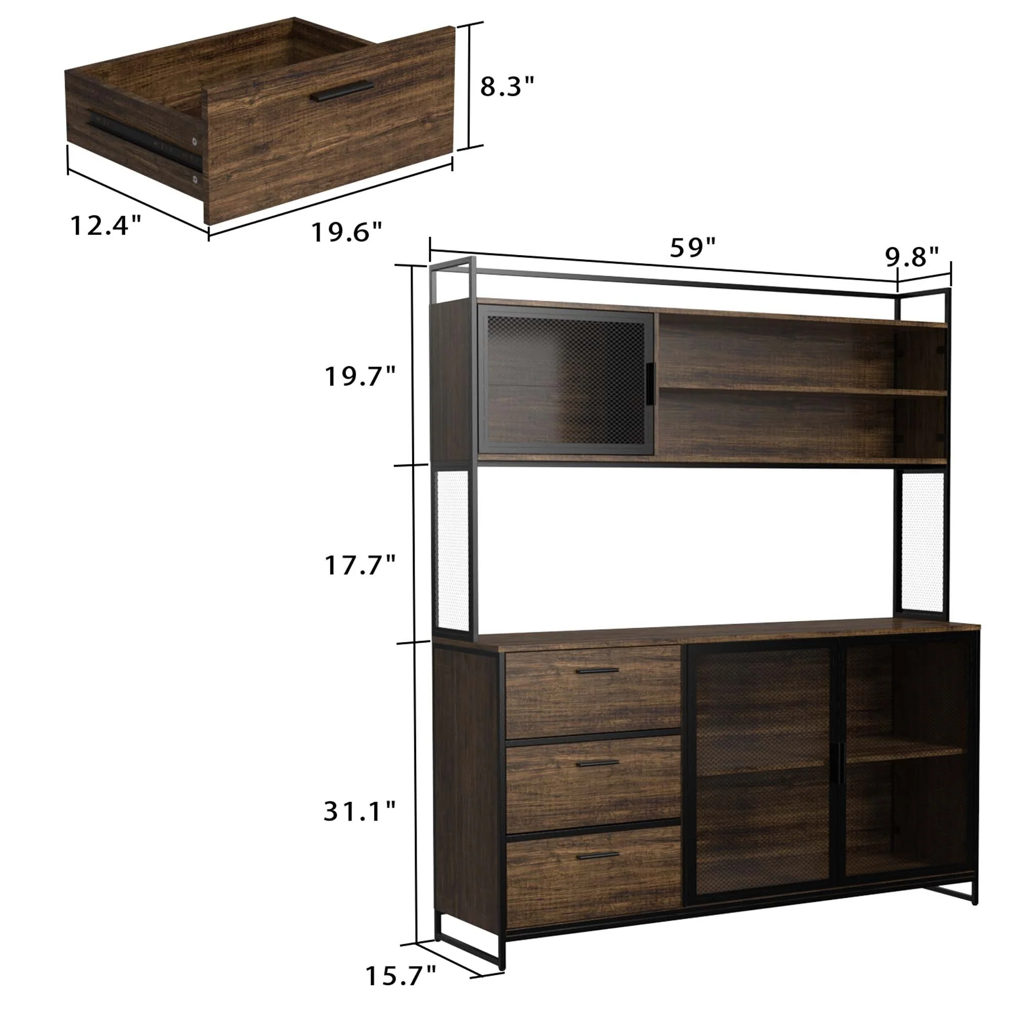 Large Buffet with Hutch,Kitchen Pantry Cupboard Sideboard