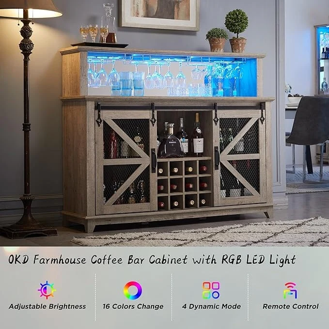 Farmhouse Coffee Bar Cabinet, Wine Bar Cabinet, Kitchen Buffet Cabinet