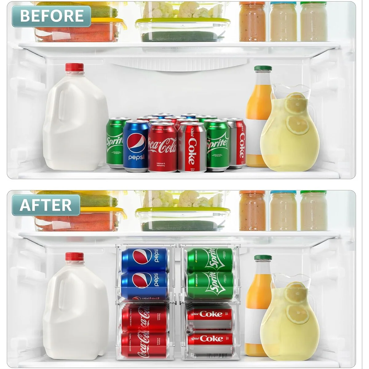 Fridge Bins Soda Can Organizer with Lid - 4PK