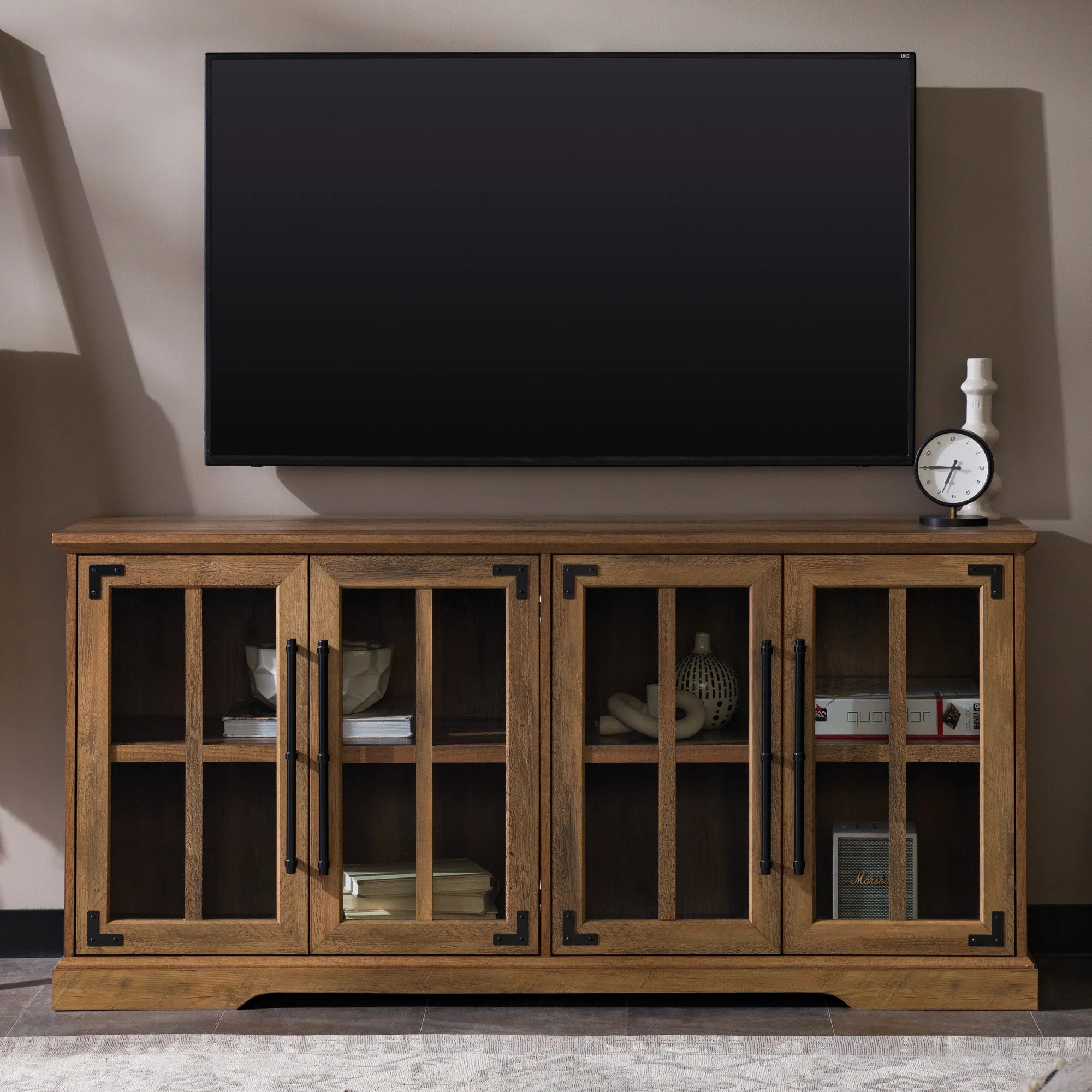 Tide Windowpane Glass-Door TV Stand for TVs up to 65