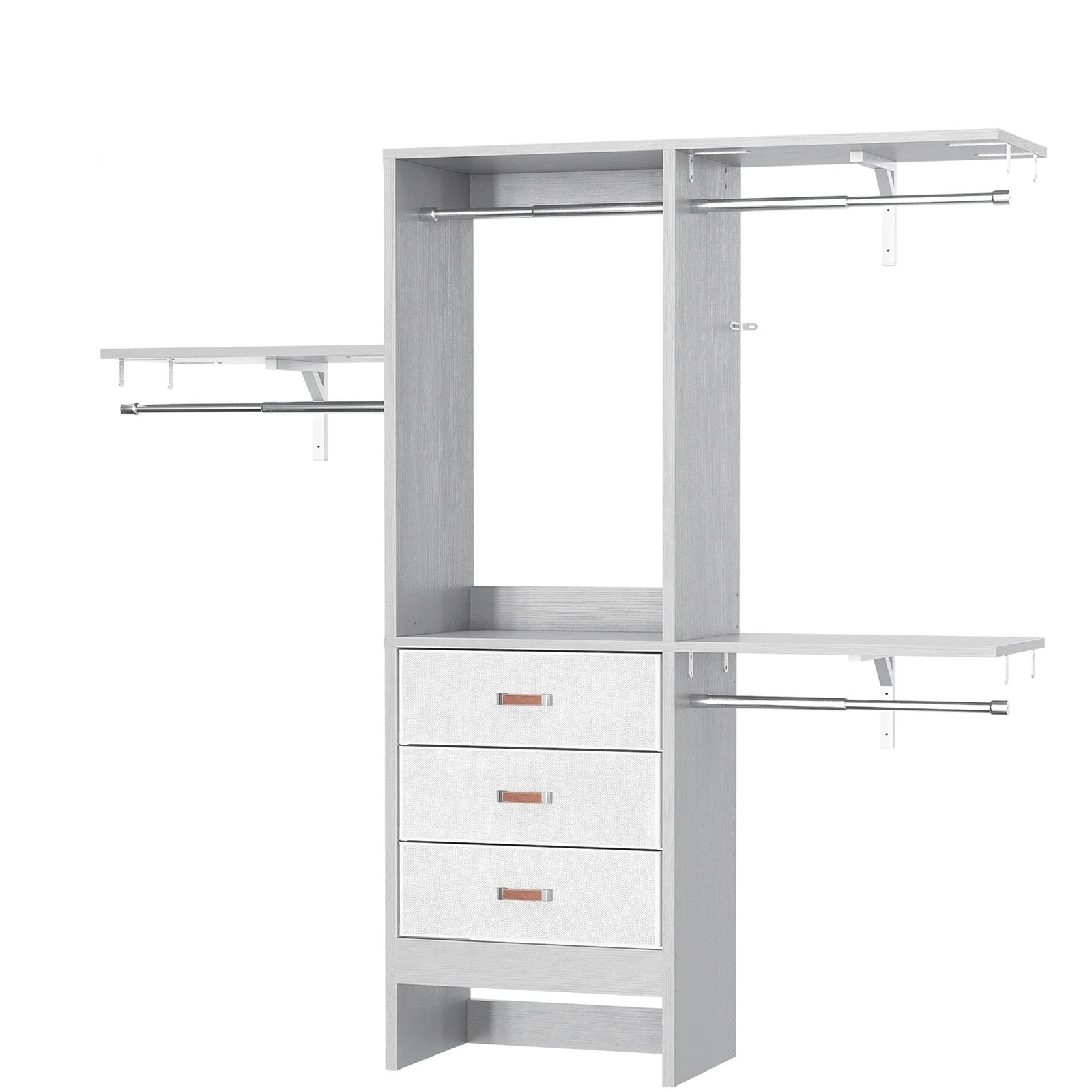 4FT Kid‘s Closet System with Fabric Drawers, DIY Closet Organizer with Adjustable Hanging Rods