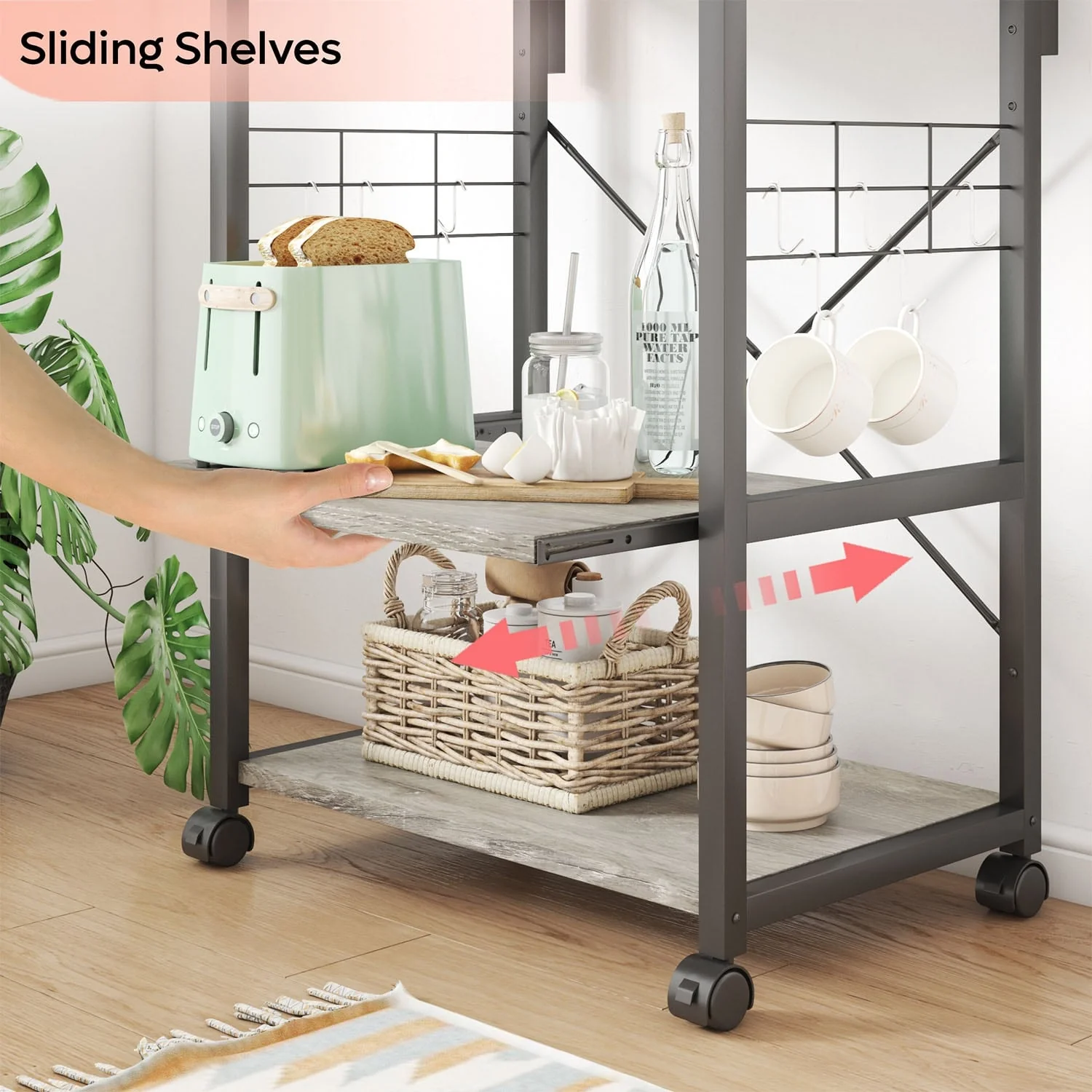Kitchen Bakers Rack with Storage Shelves &USB Outlets, Microwave Oven Stand Kitchen Shelf Organizer
