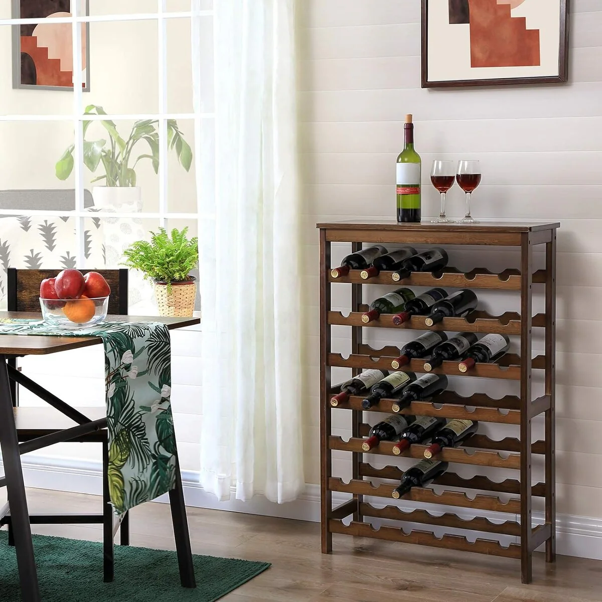 SONGMICS 42-Bottle Wine Rack, 7 Tier Wine Storage Shelf with Table Top