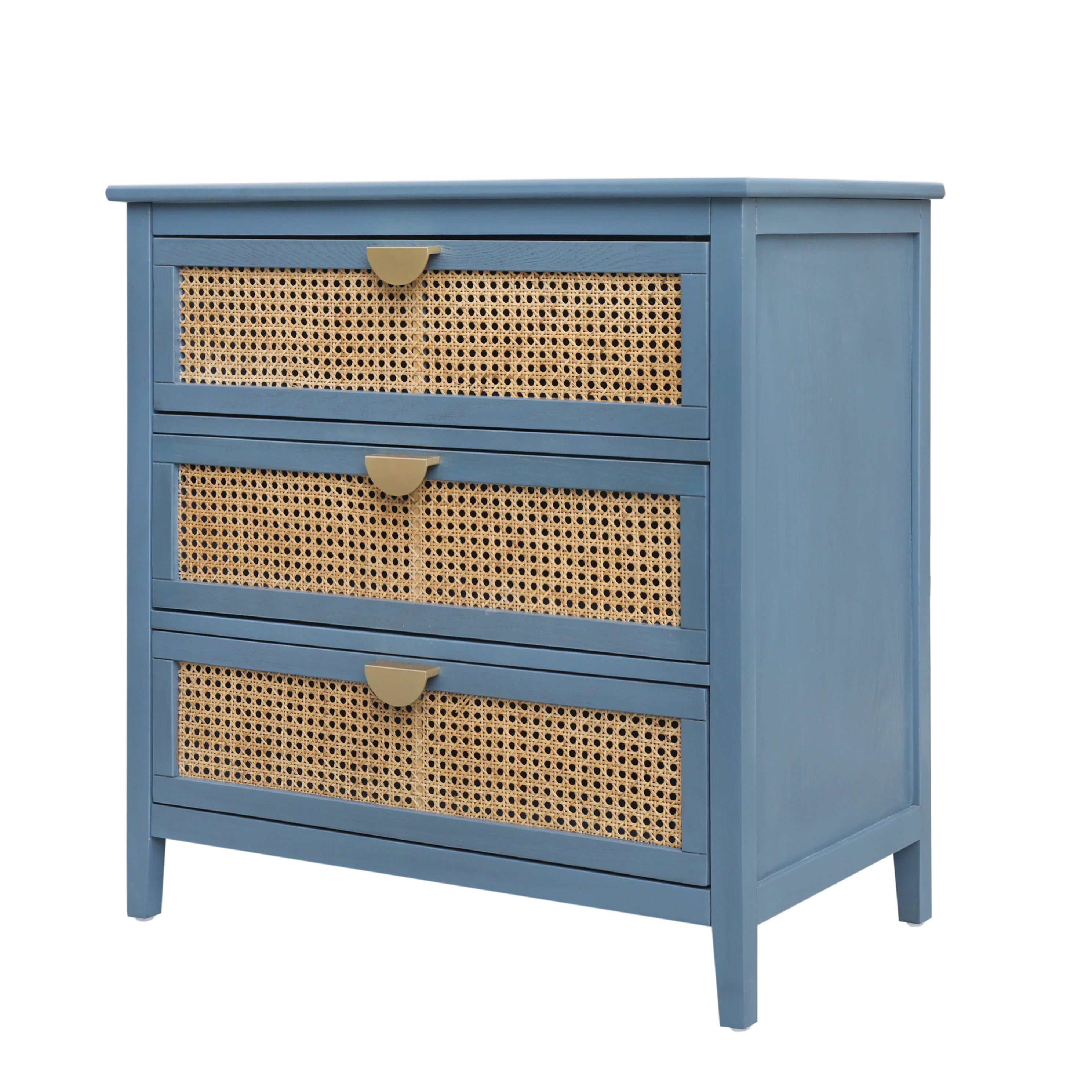 Cabinet with 3 Rattan Drawers and Metal Handle