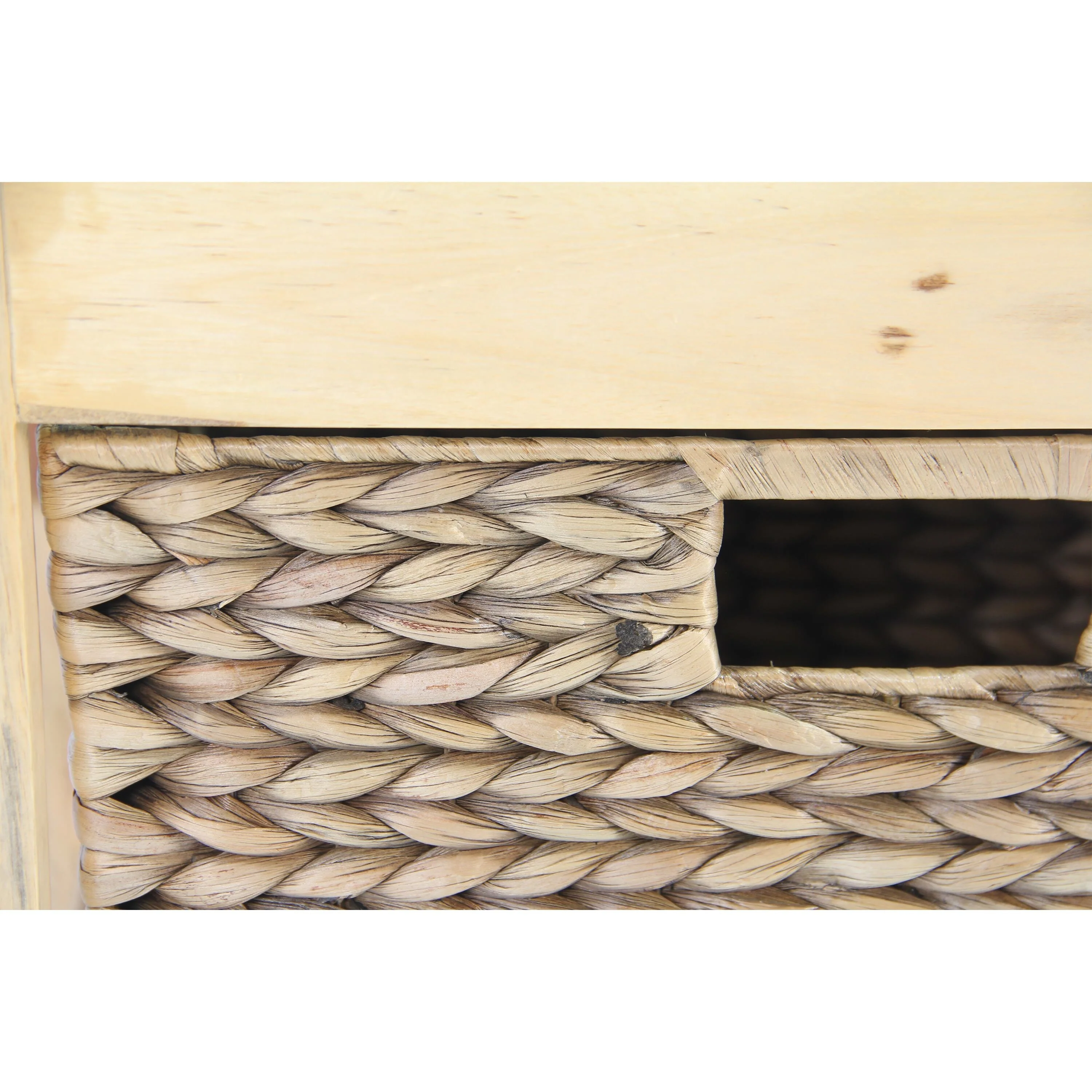 M4H Brae Solid Wood Natural Water Hyacinth Basket Storage Ottoman