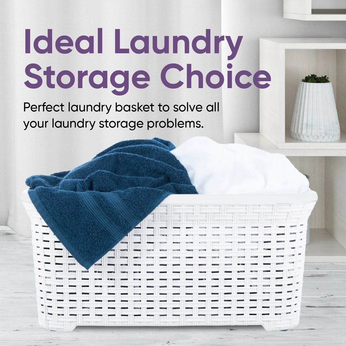 Superio Large Wicker Laundry Basket with Cutout Carry Handles - Capacity: 50l