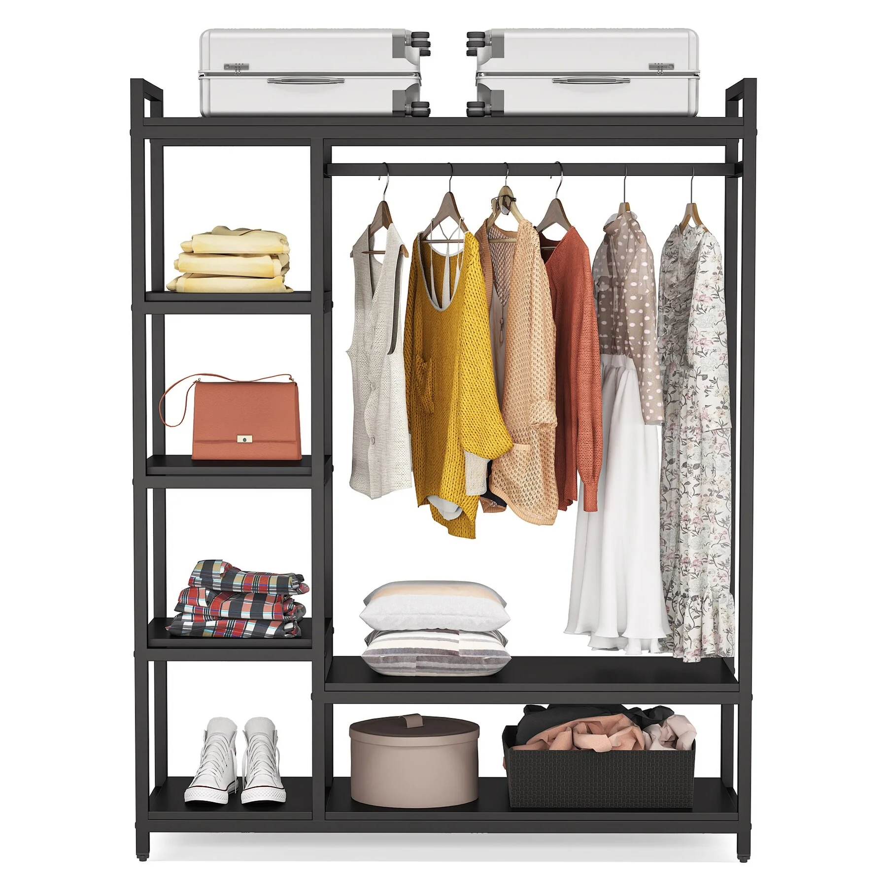 79 inche tall Freestanding Clothes Closet, Garment Rack with Shelves and Hanging rod clothing closet