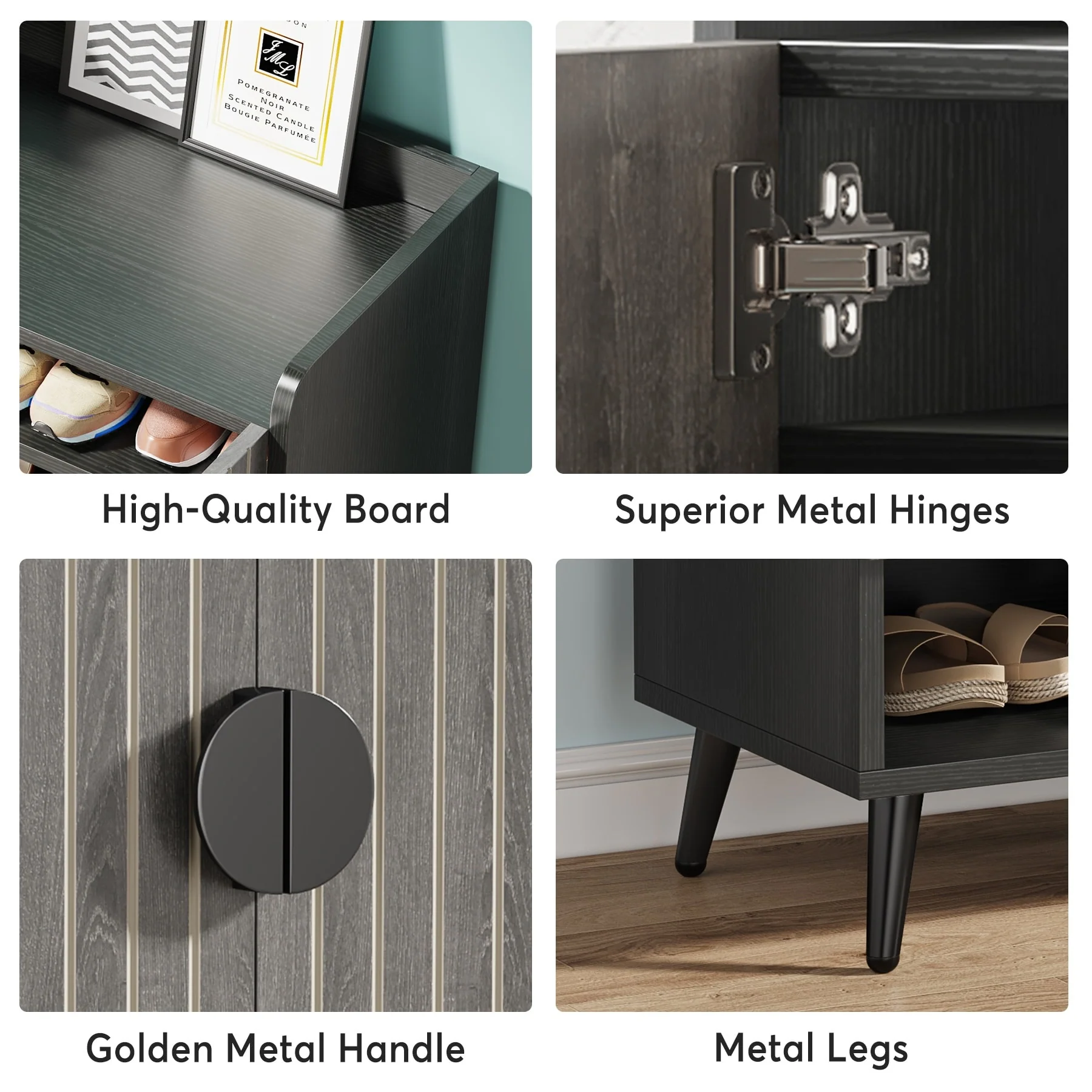 Shoe Cabinet with Doors, Entryway Shoe Storage Cabinet with Adjustable Shelves - 29.6