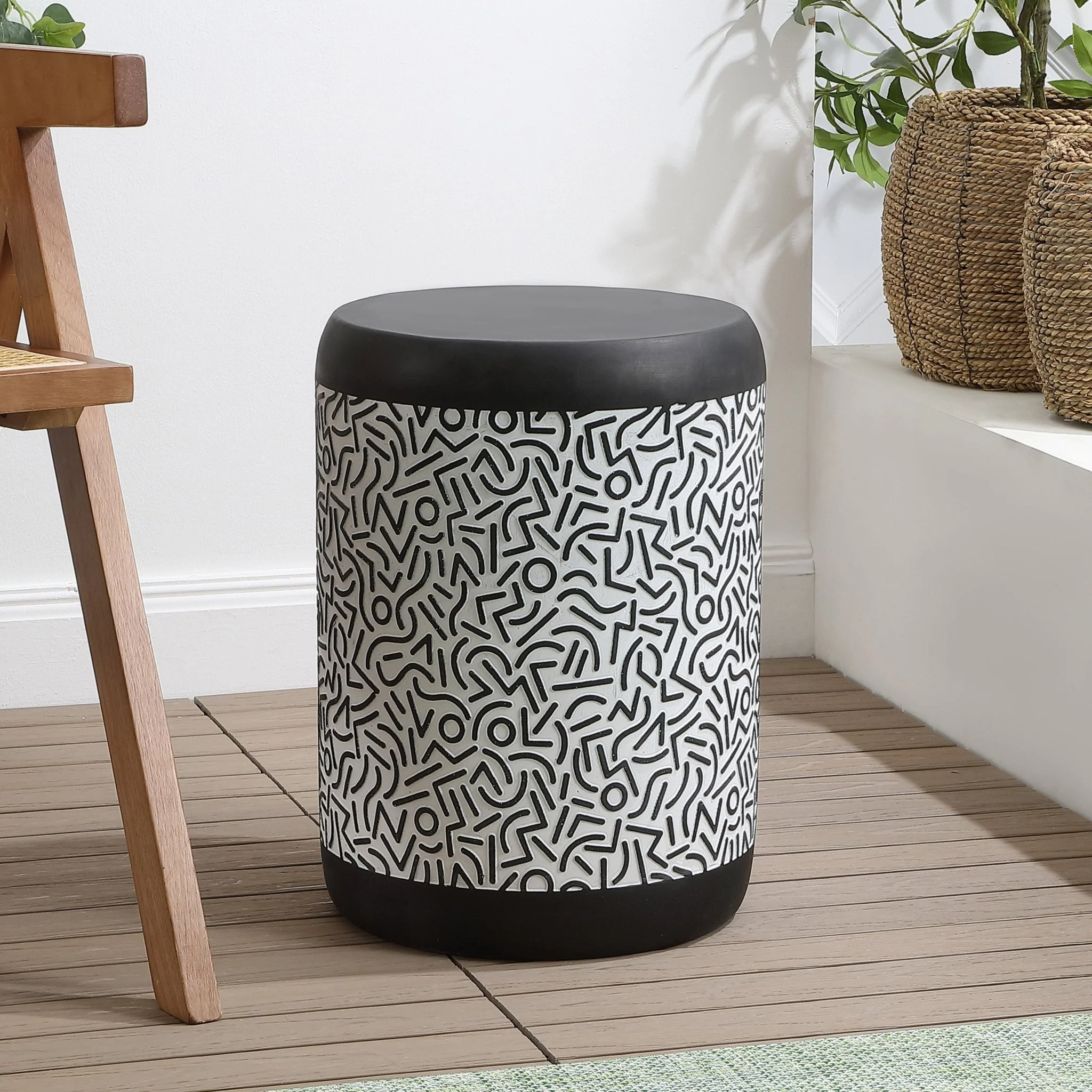 Indi Modern Bohemian Geometric Drum Garden Stool