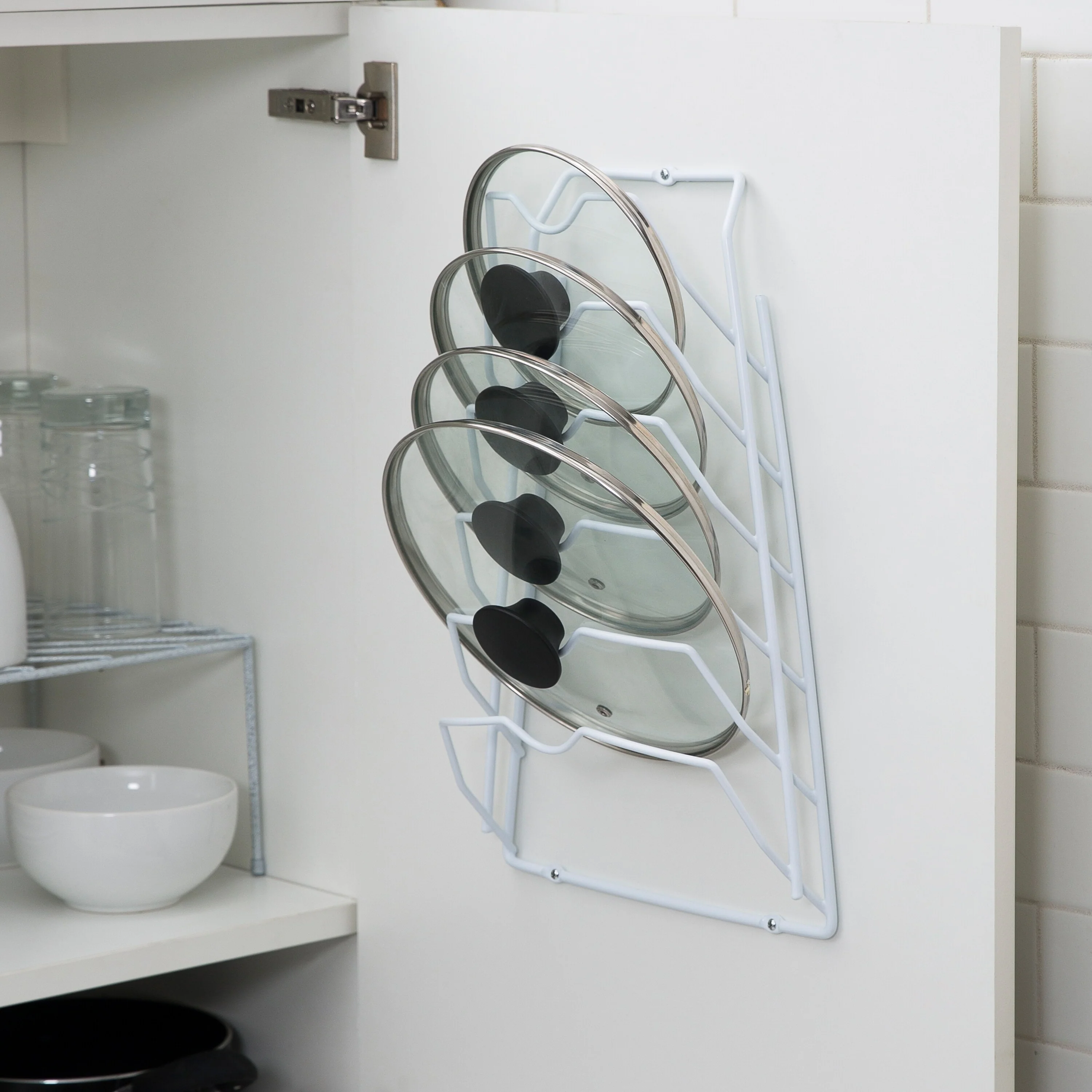 Organize It All 6 Section Cabinet Door Lid Rack in White - 10.62 x 4.00 x 16.62