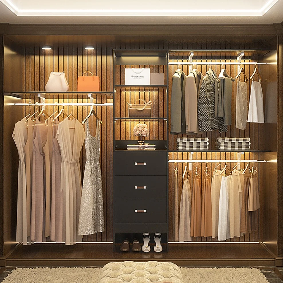 Rackcog 120'' Closet Organizer with Drawers, Closet System with DIY Shelves for Reach-in and Walk-in Closet