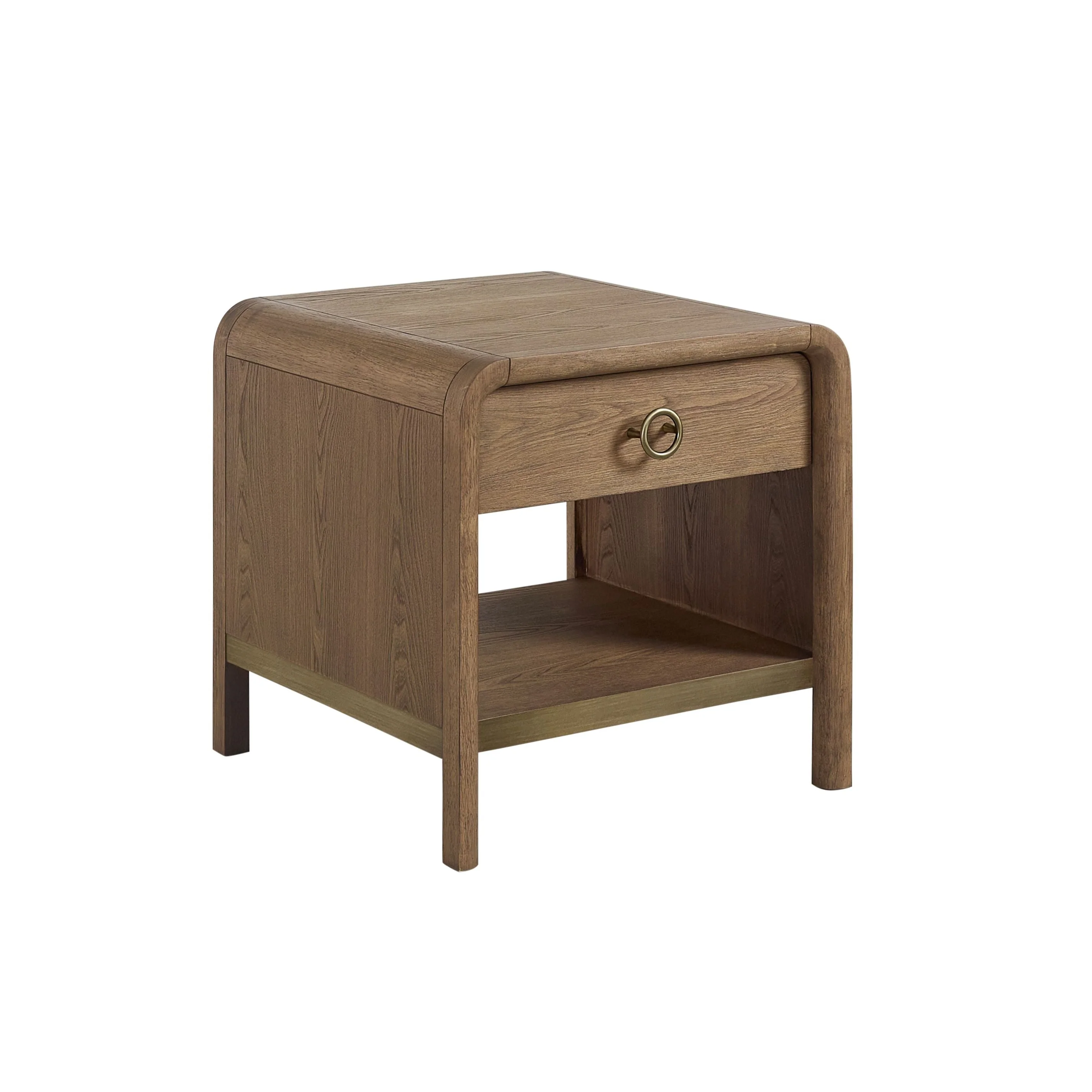 Waterfall End Table with Drawer and Storage Shelf