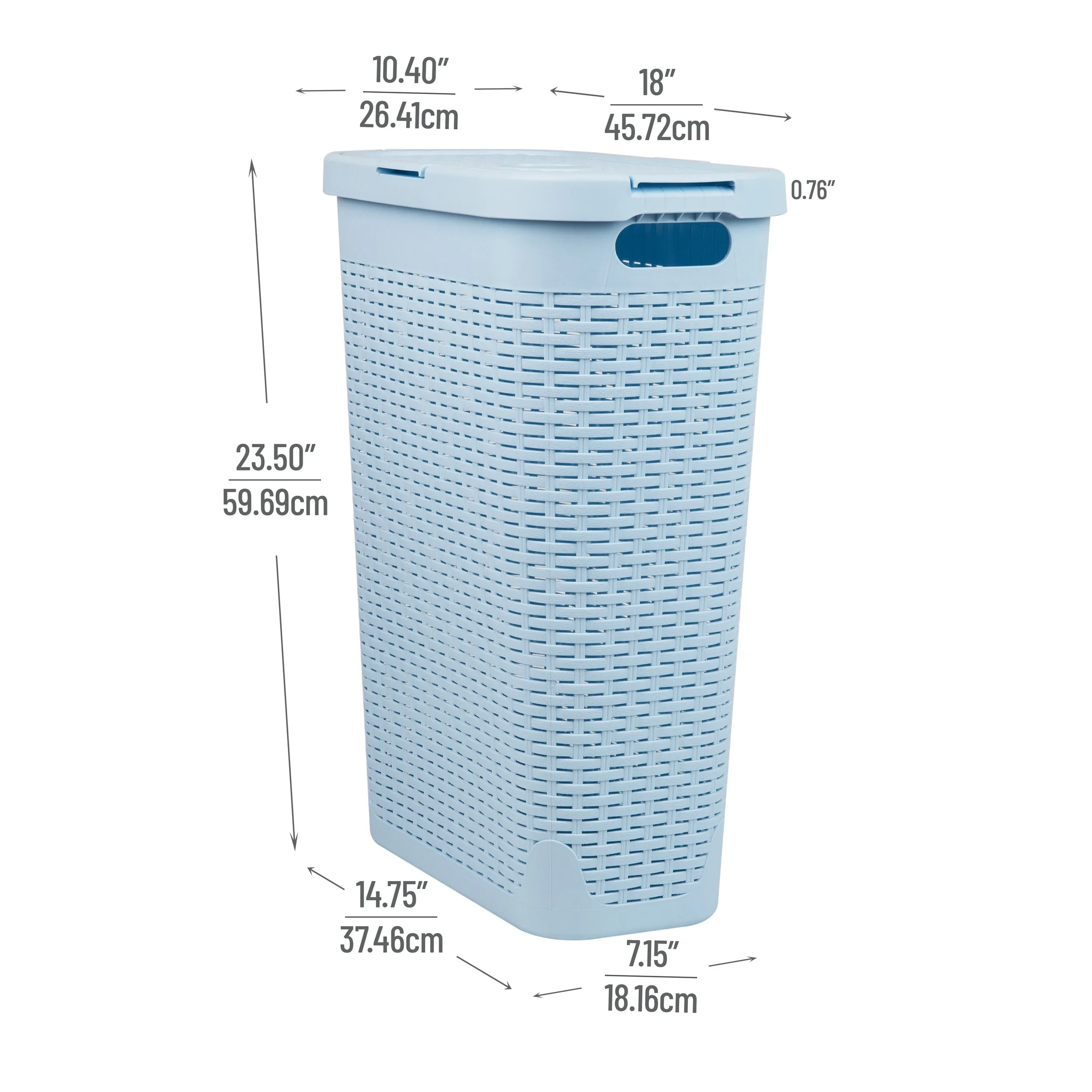 Mind Reader 40L Slim Laundry Hamper, Clothes Basket, Lid, Wicker Design, Plastic, 18