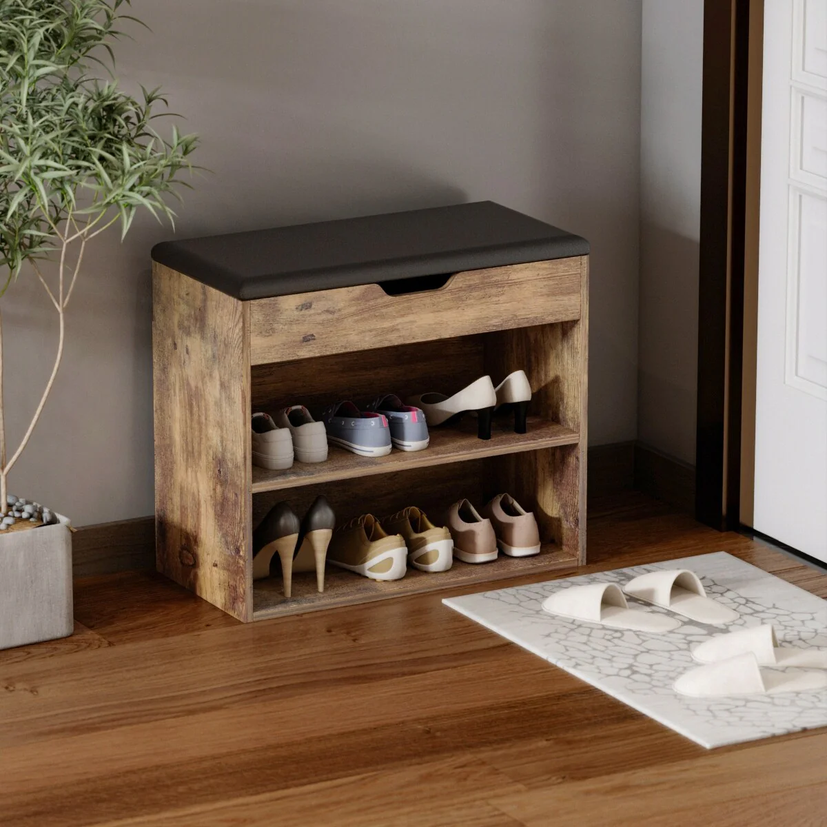 Home Shoe Changing Stool Wooden Shoes Rack Cabinet Thickened Seat
