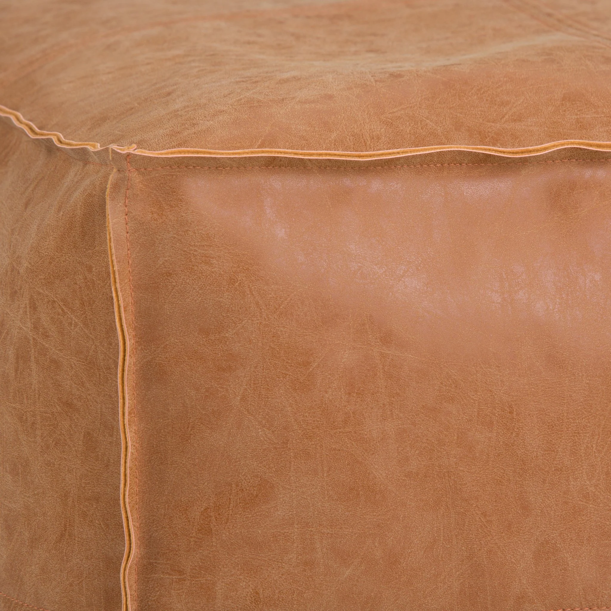 Tranquilize Faux Leather Square Pouf with Top Stitching Detail and Zipper