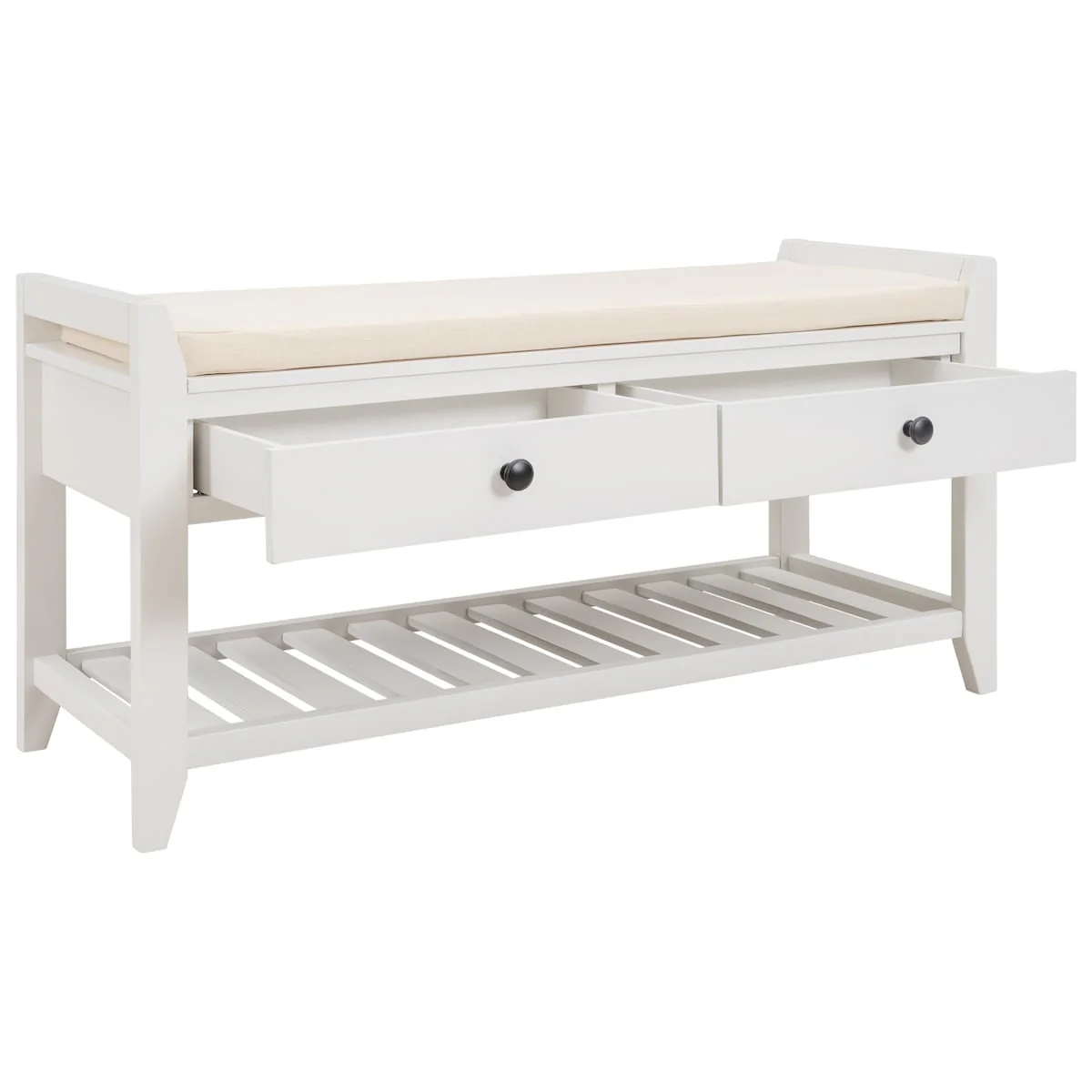 Modern Multipurpose Entryway Storage Bench With Upholstered Seat and Drawers