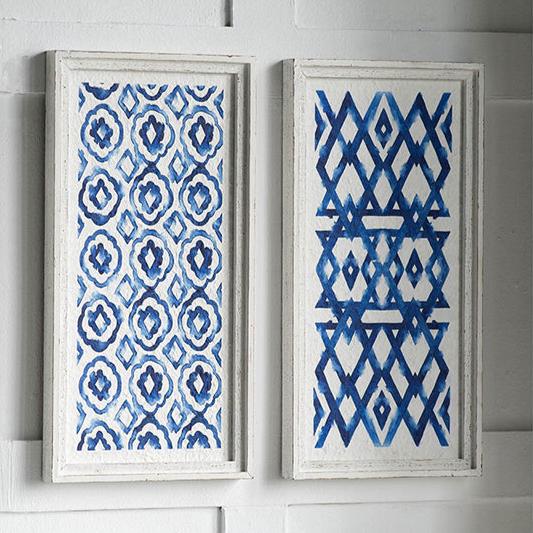 Wall Art with Wood Frame and Bold Patterns, Set of 2