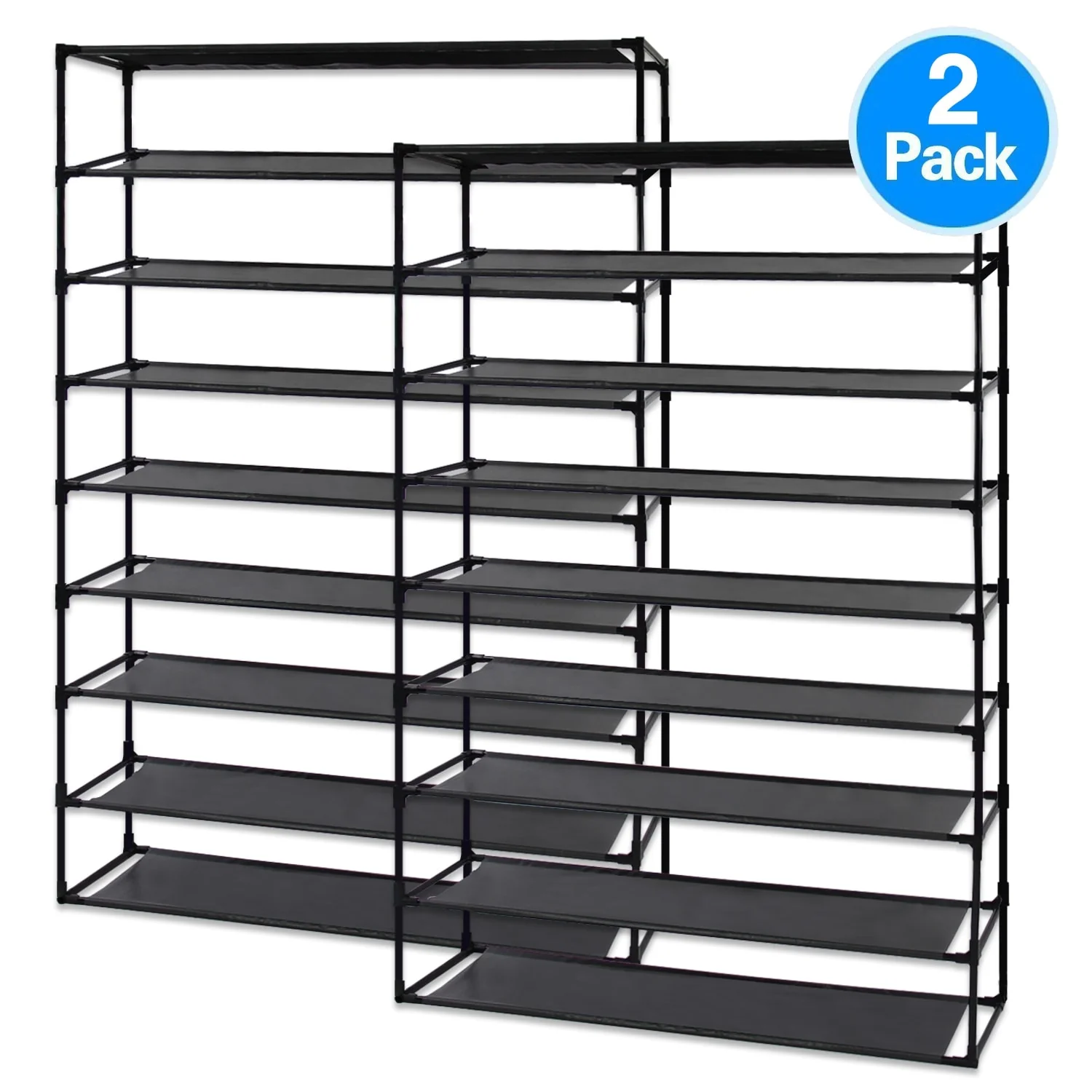 Shoe Rack Detachable Non-Woven Waterproof Fabric Shoe Organizer Tower Black Set of 2