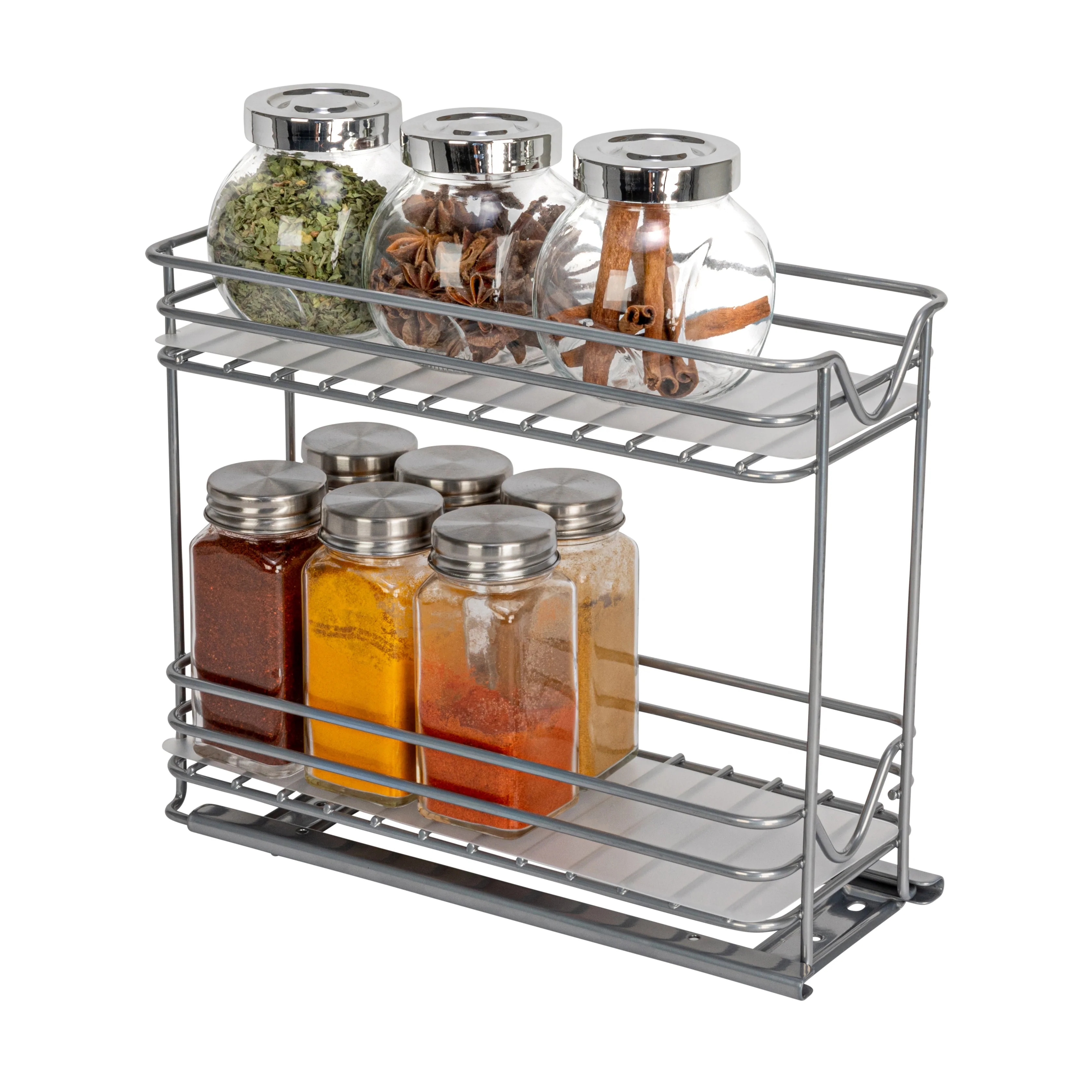 Household Essentials 2-Tier Brushed Nickel Spice Rack Organizer, Sliding Pantry Organizer