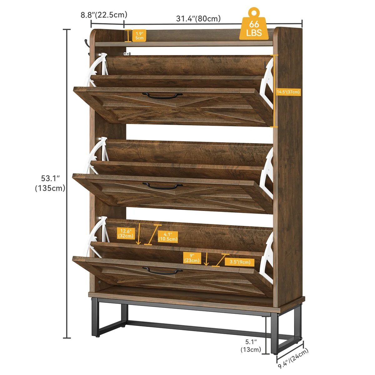 Moasis Farmhouse Flip Shoe Cabinet Shoe Storage Cabinet with 3 Flip Doors Adjustable Shelf - 31.4