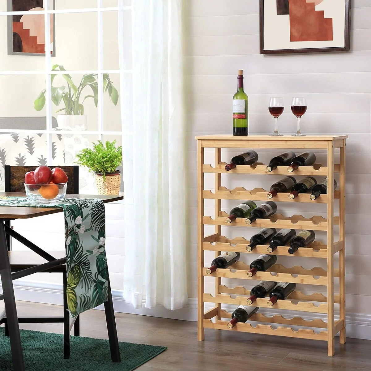 SONGMICS 42-Bottle Wine Rack, 7 Tier Wine Storage Shelf with Table Top