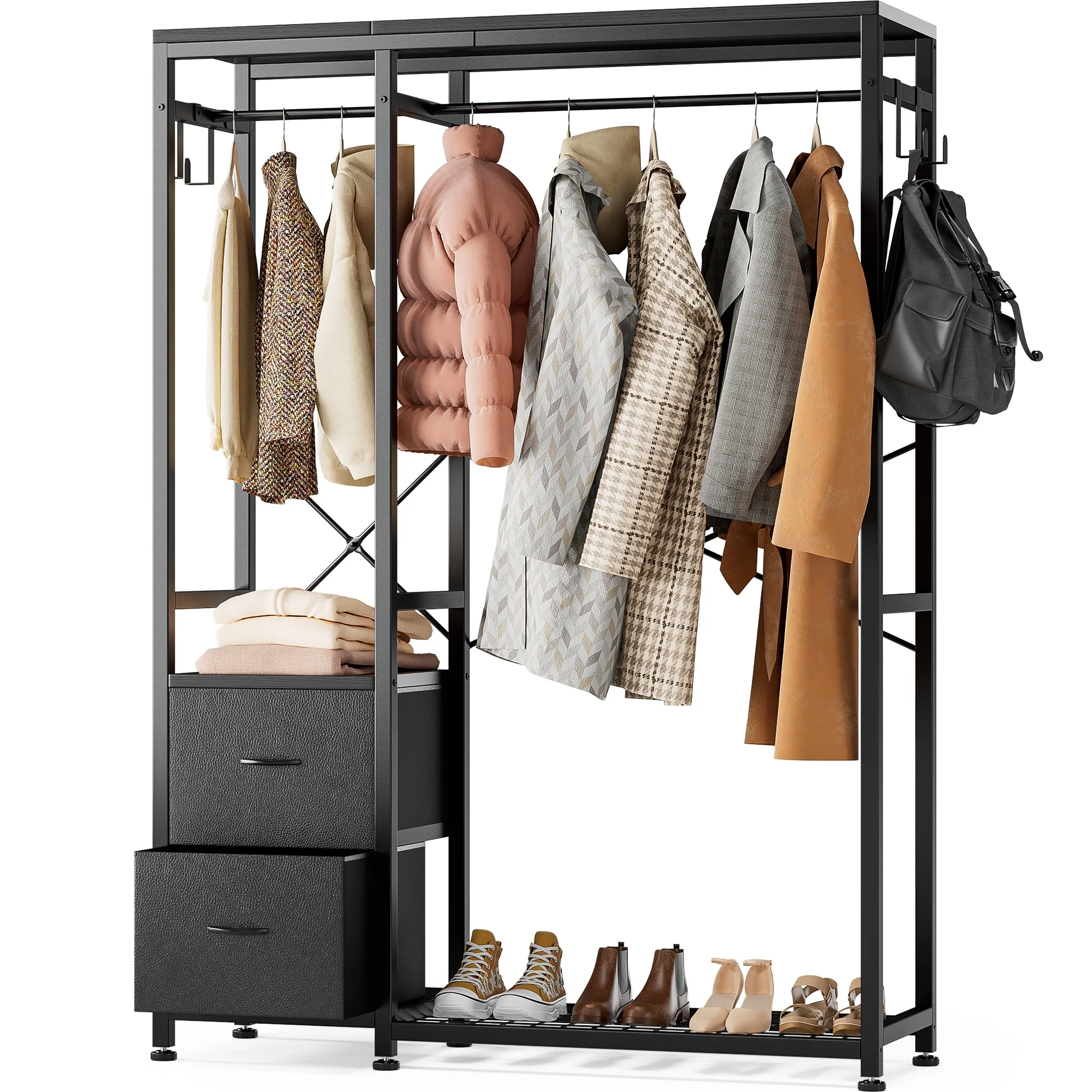 Clothes Rack, Closet Organizer with Storage Shelves, Hanging Bar, Drawers - 47.24