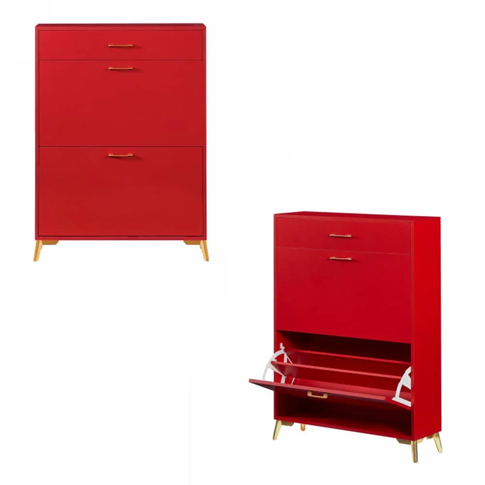 Freestanding Shoe Cabinet for Entryway, with 2 Flip Doors and Drawer - 32'W x 10''D x 43''H