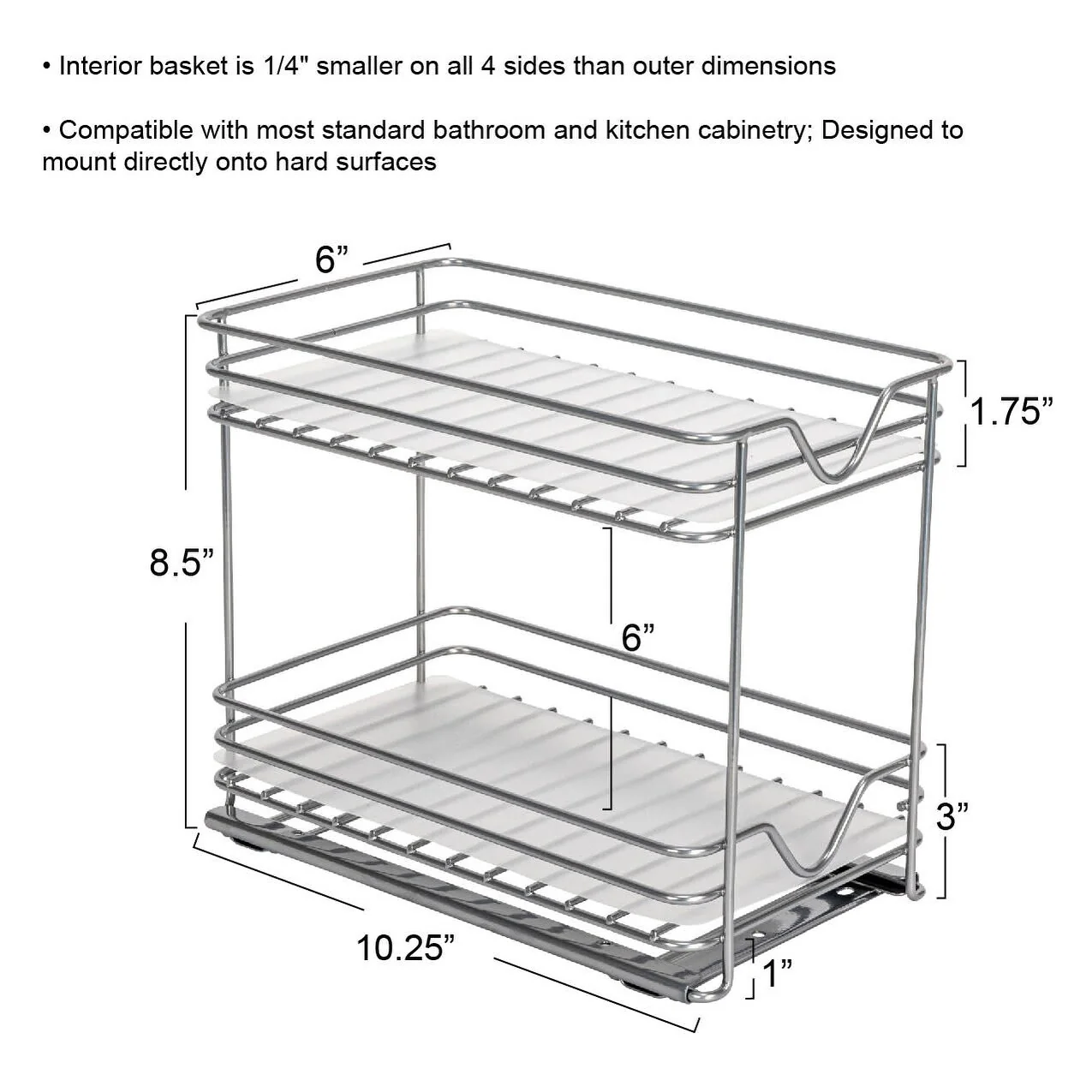 Household Essentials 2-Tier Brushed Nickel Spice Rack Organizer, Sliding Pantry Organizer