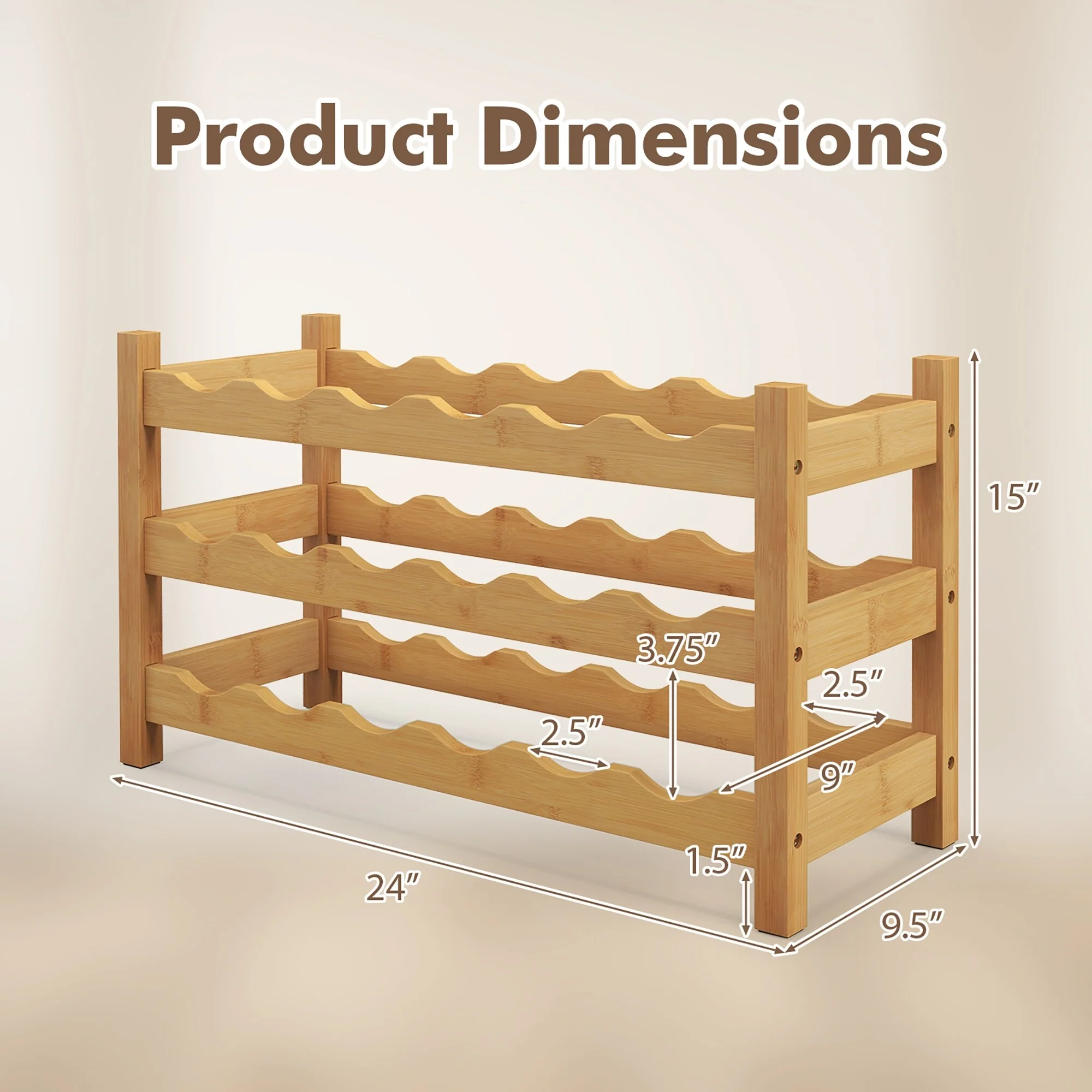 Gymax 3 Tier 18 Bottle Wine Storage Cabinet Shelf Bamboo Wine Rack for