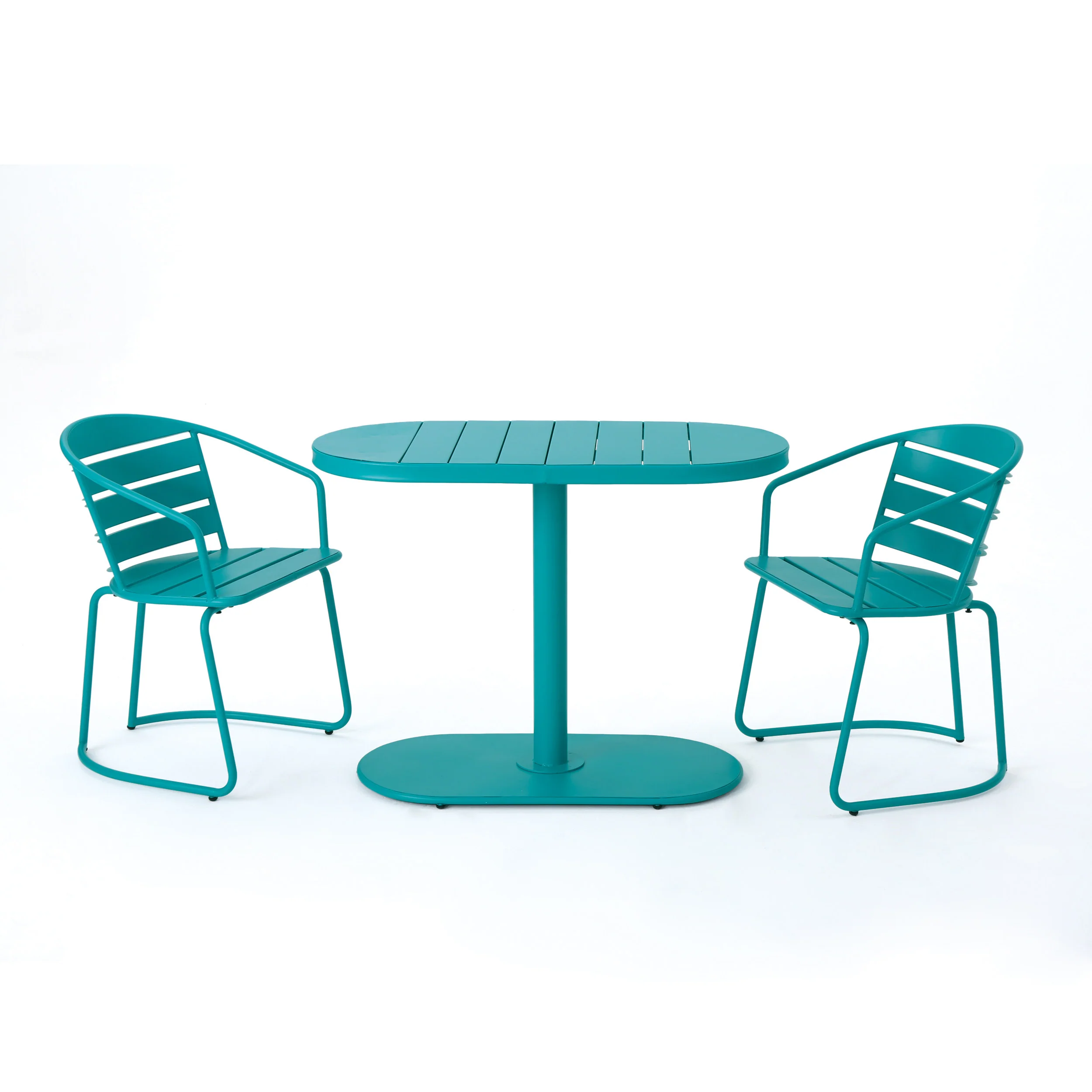3-Piece Bistro Set with 2 Slatted Chairs and Oval Table