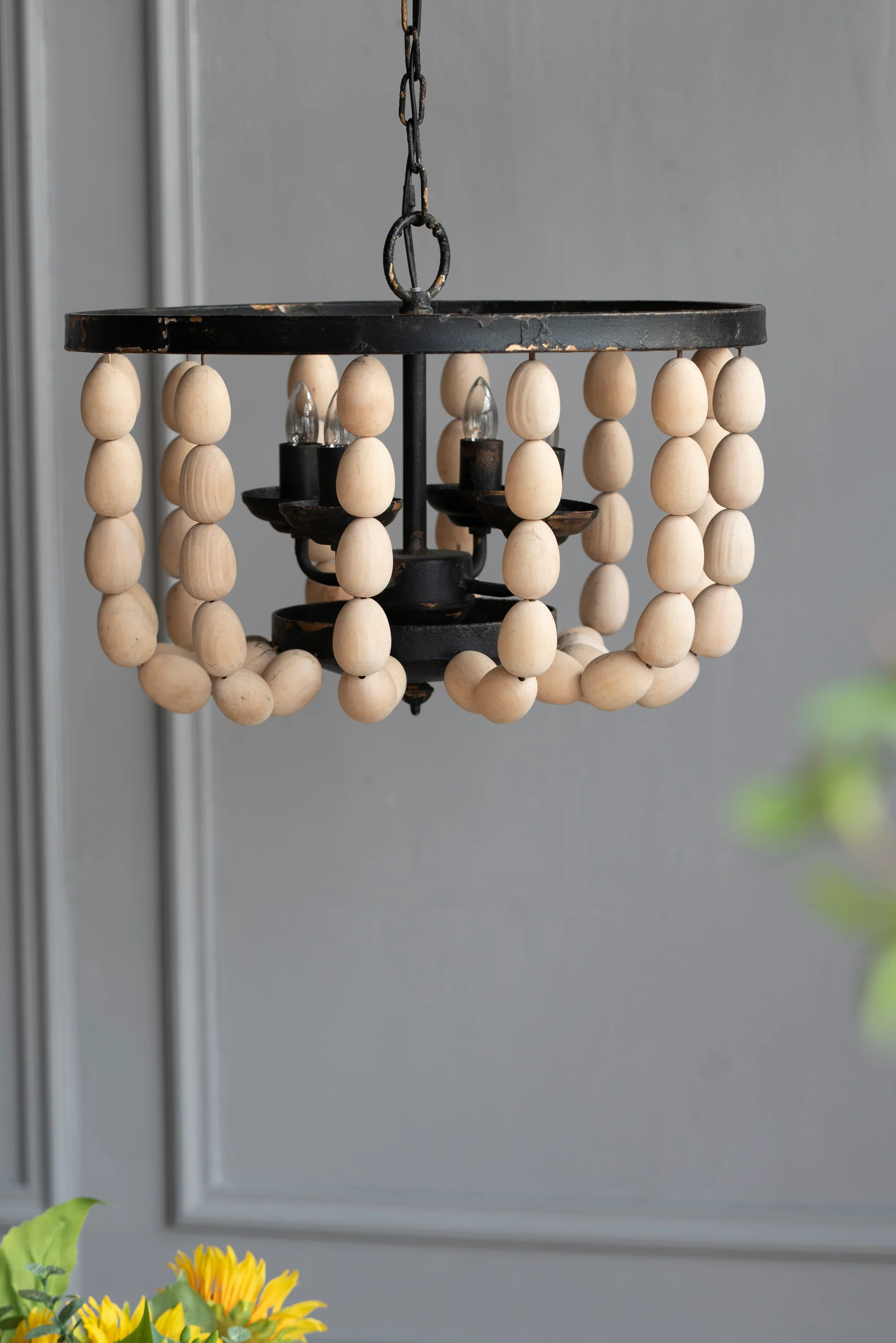 Beaded Wooden Chandelier