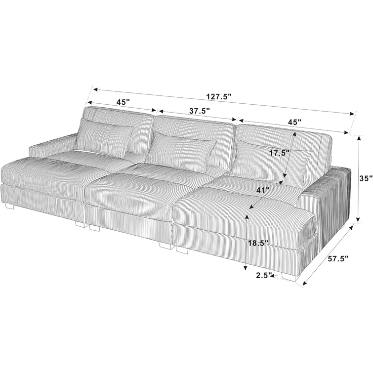 Antravian 127.5'' Corduroy Sofa