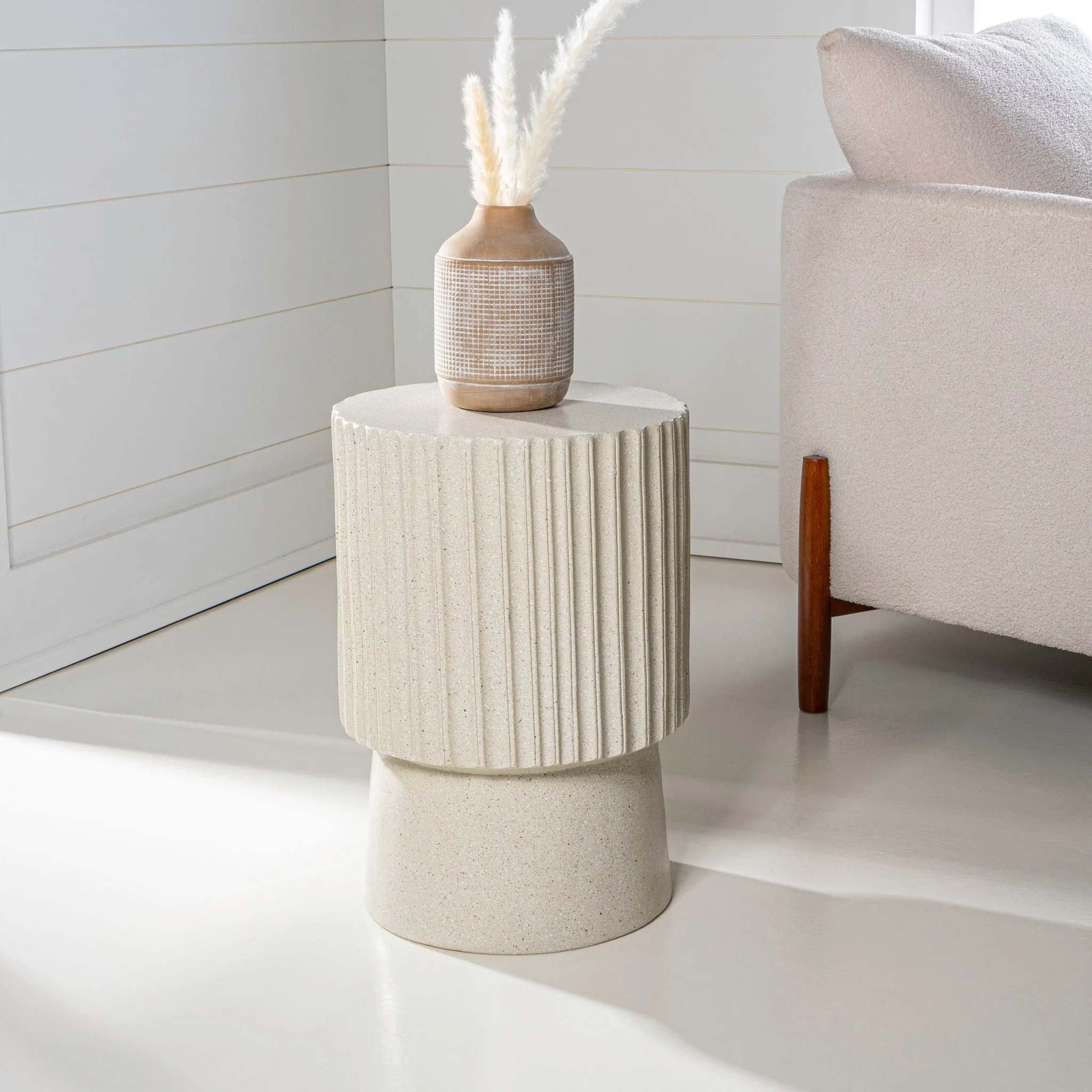 Louisa Modern Art Deco Tambour Indoor/Outdoor Accent Table