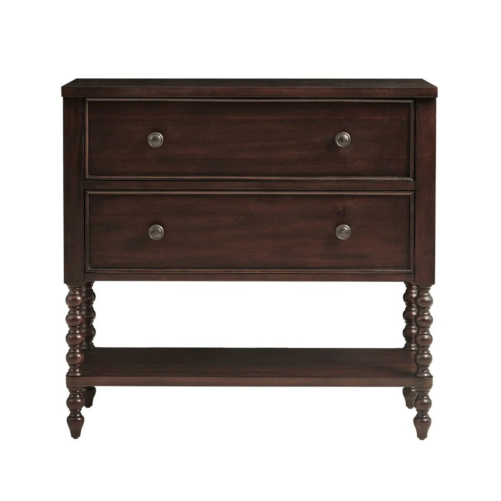 Accent Chest with Double Drawer, Lower Shelf and Turned Legs