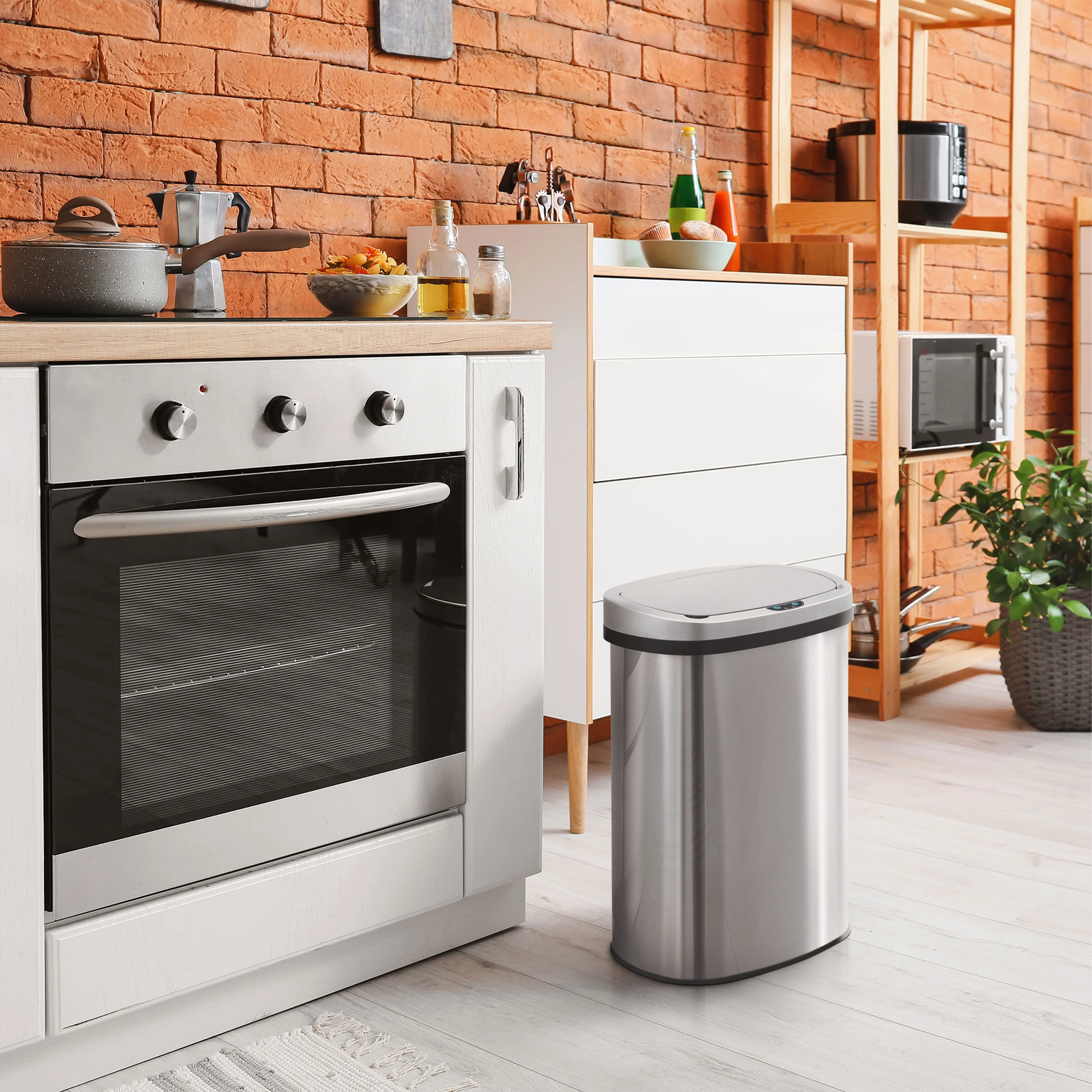 Innovaze 13 Gal./50 Liter Stainless Steel Oval Motion Sensor Trash Can for Kitchen