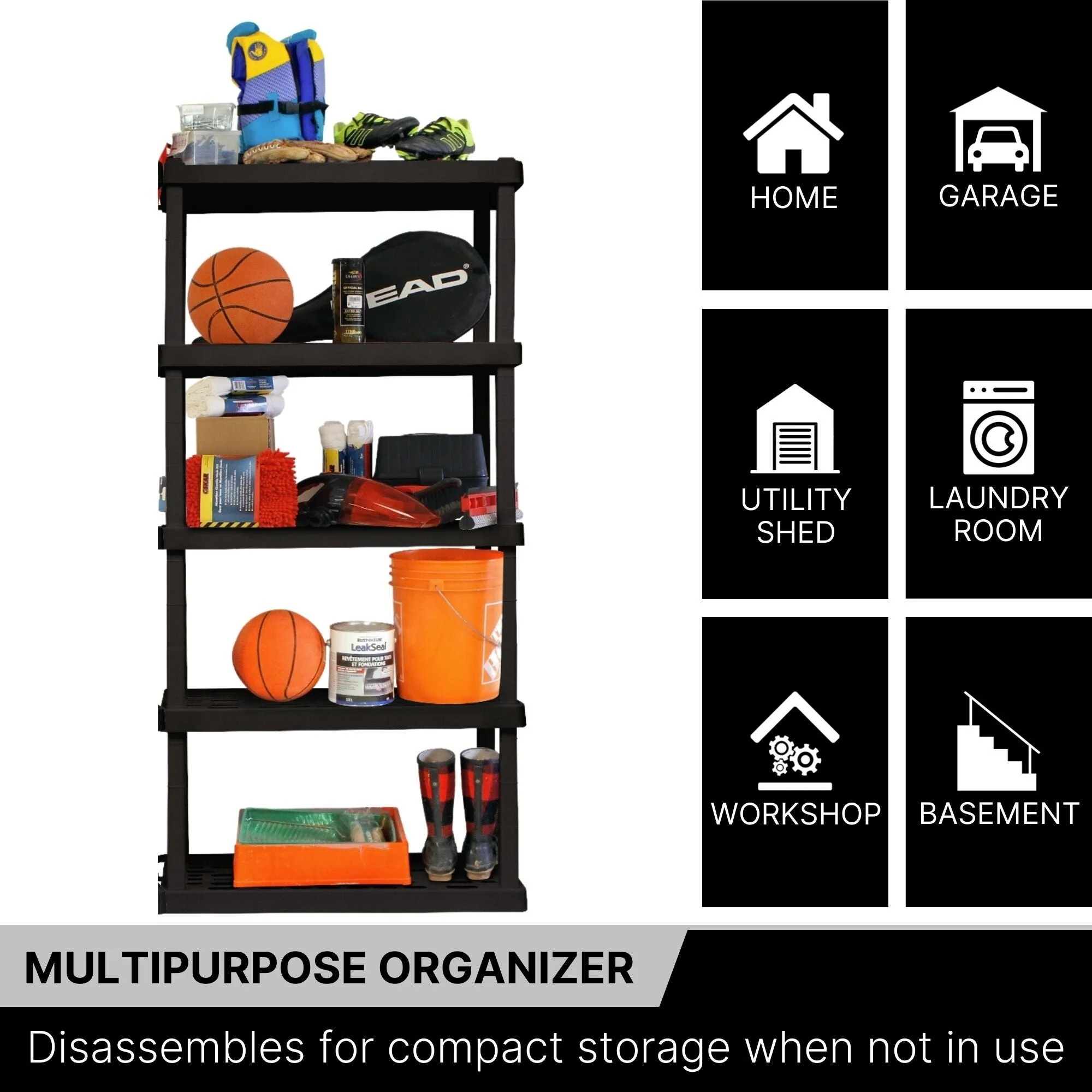 Oskar 5-Tier Heavy Duty Shelving Unit W30 x D14 x H75 Home Storage Black